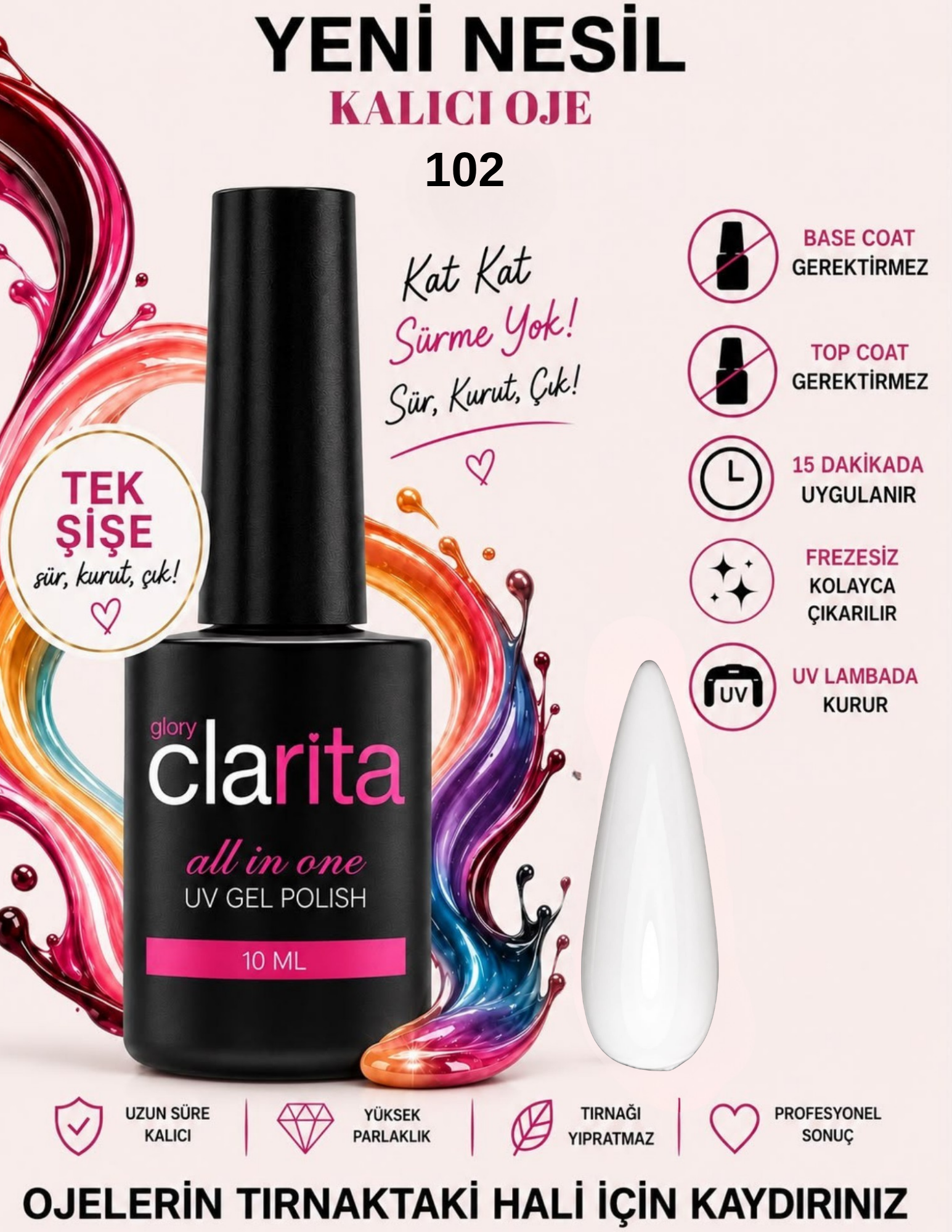 All in One Yeni Nesil Kalıcı Oje Uv Gel Polish 102