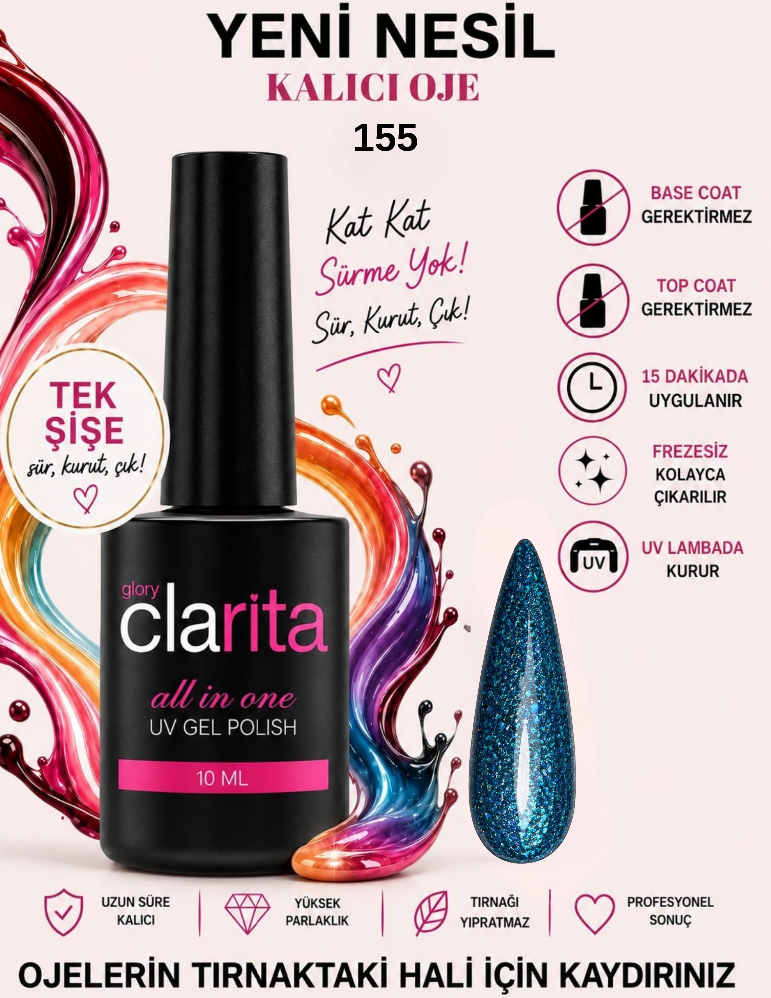 All in One Yeni Nesil Kalıcı Oje Uv Gel Polish 155