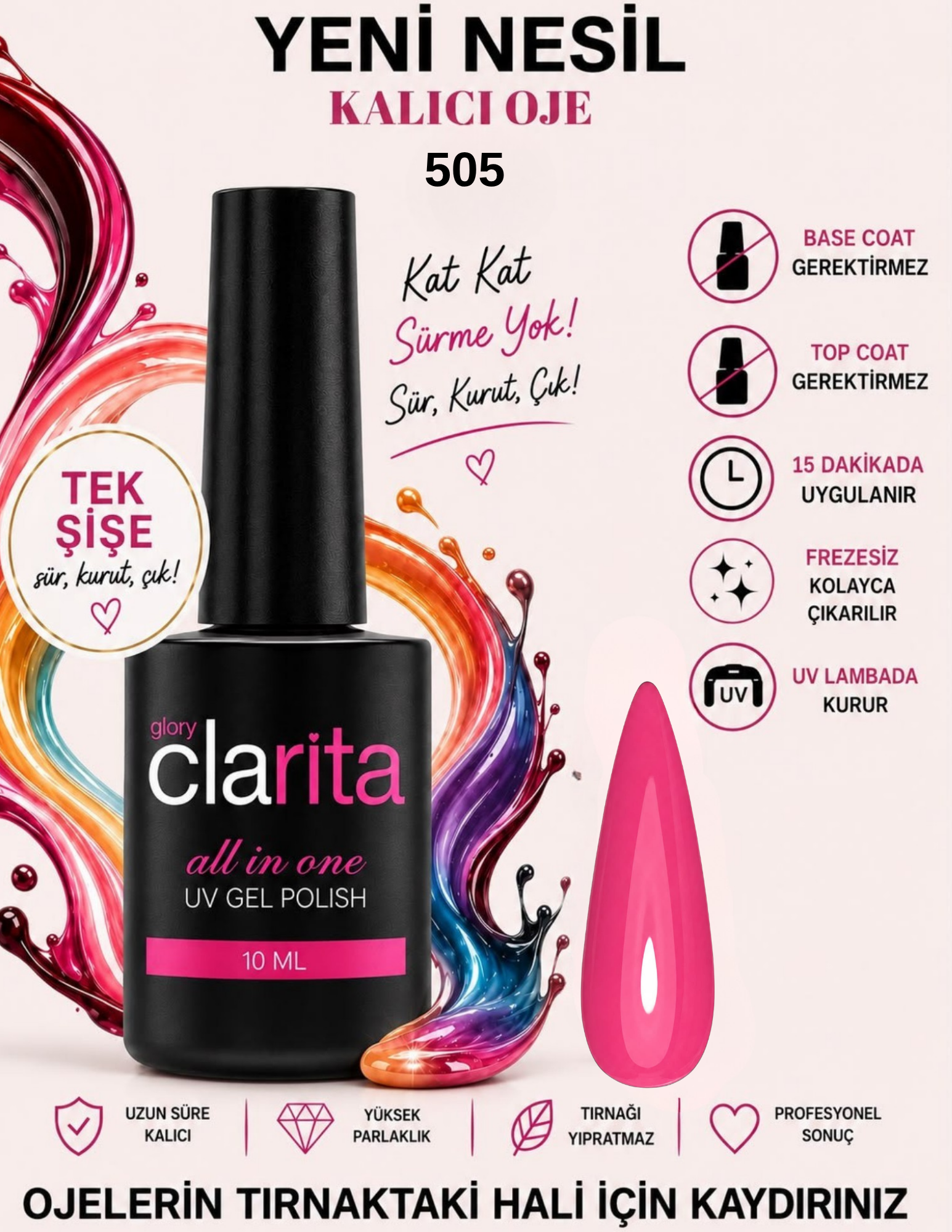 All in One Yeni Nesil Kalıcı Oje Uv Gel Polish 505