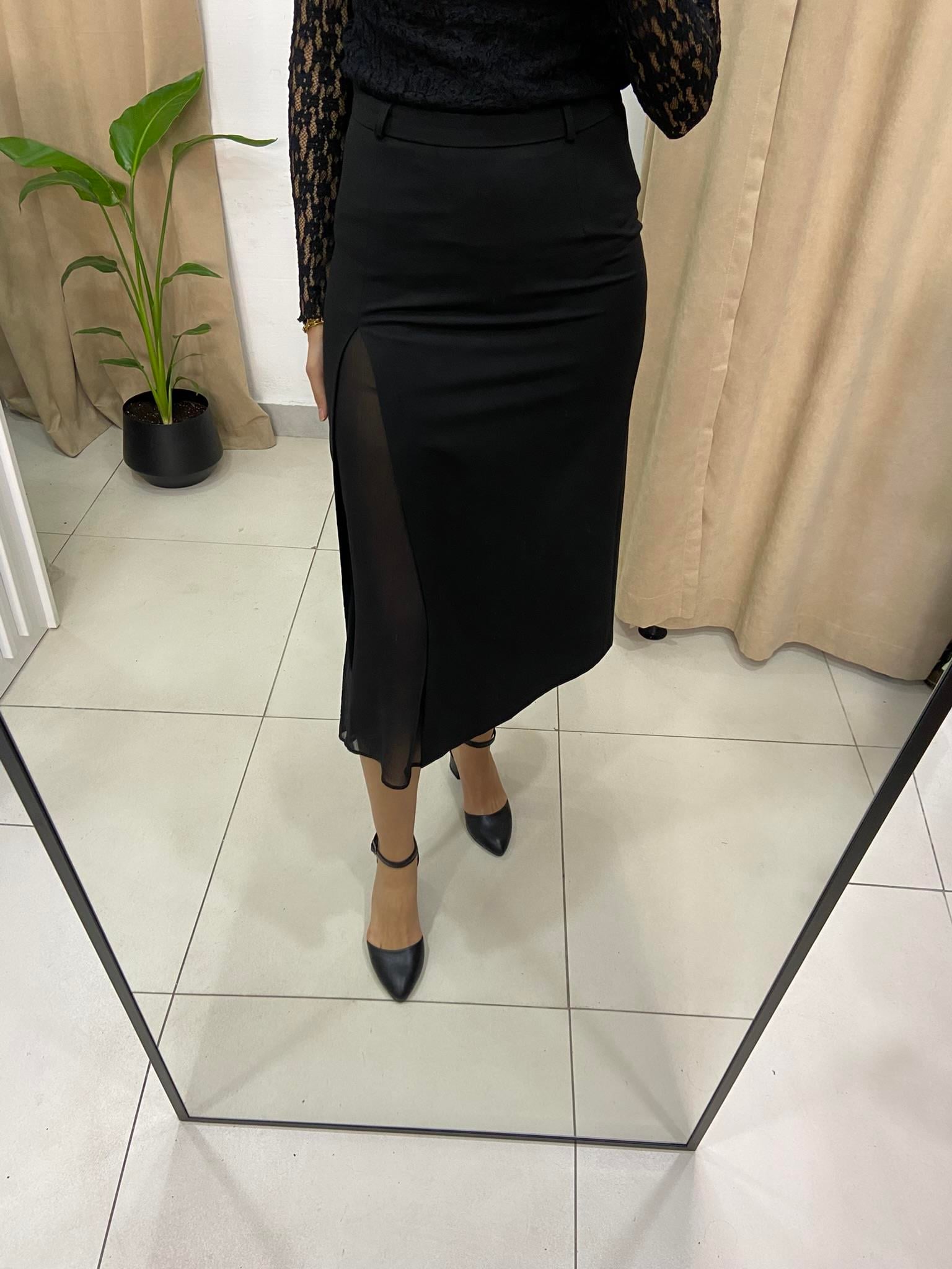Yırtmacı Tül Siyah etek