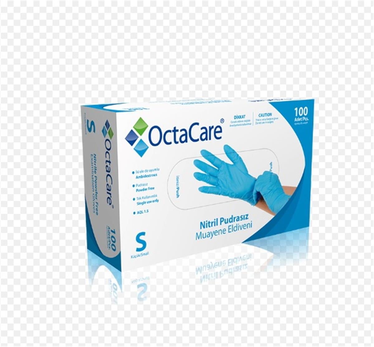 OctaCare Nitril Pudrasız Muayene Eldiveni 100'lü S