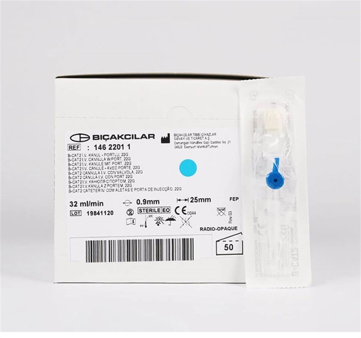 Branül Mavi 22G 50'Li Paket