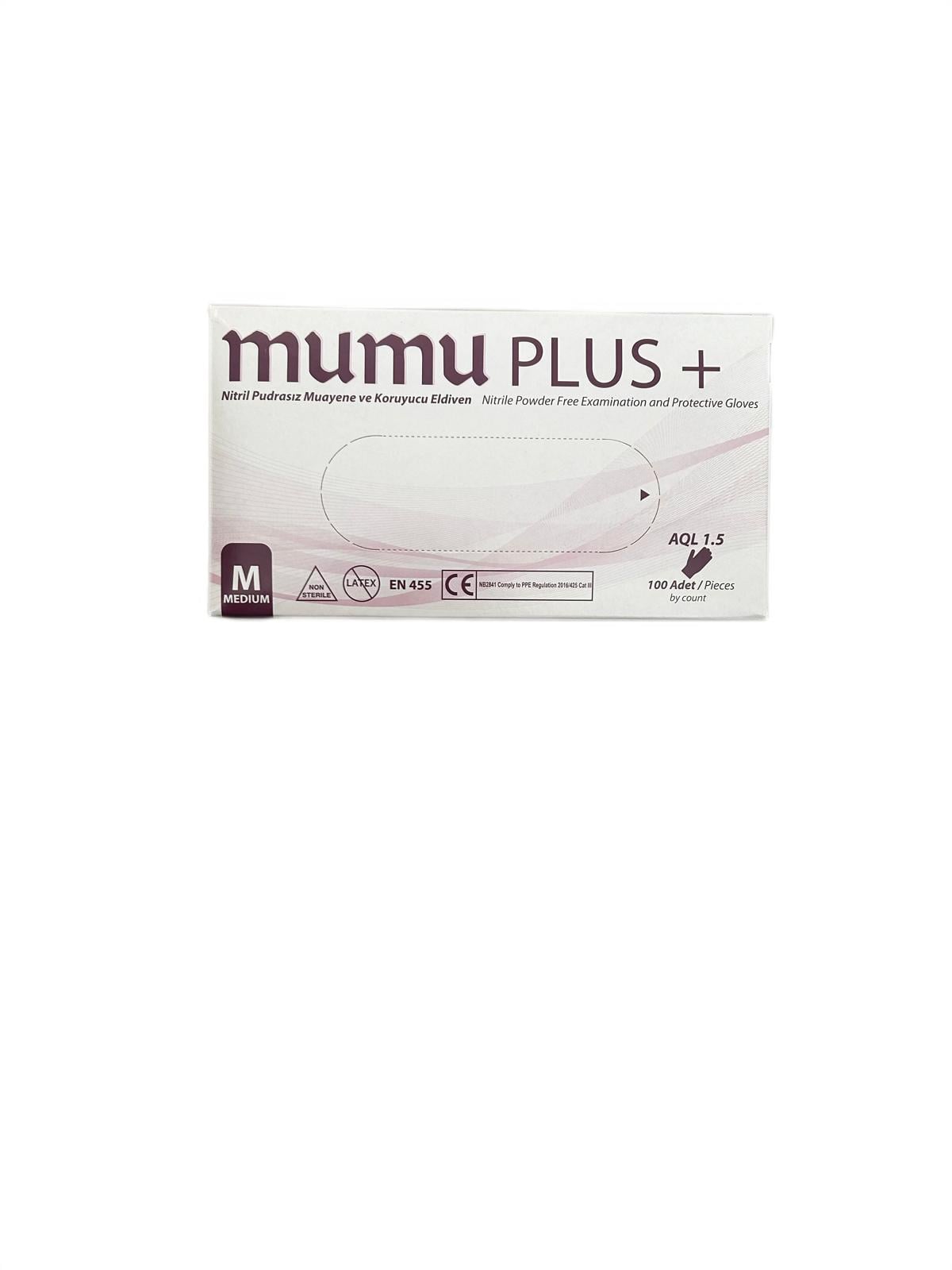 Mumu Plus Nitril Pudrasız Muayene Eldiveni M 100'Lü