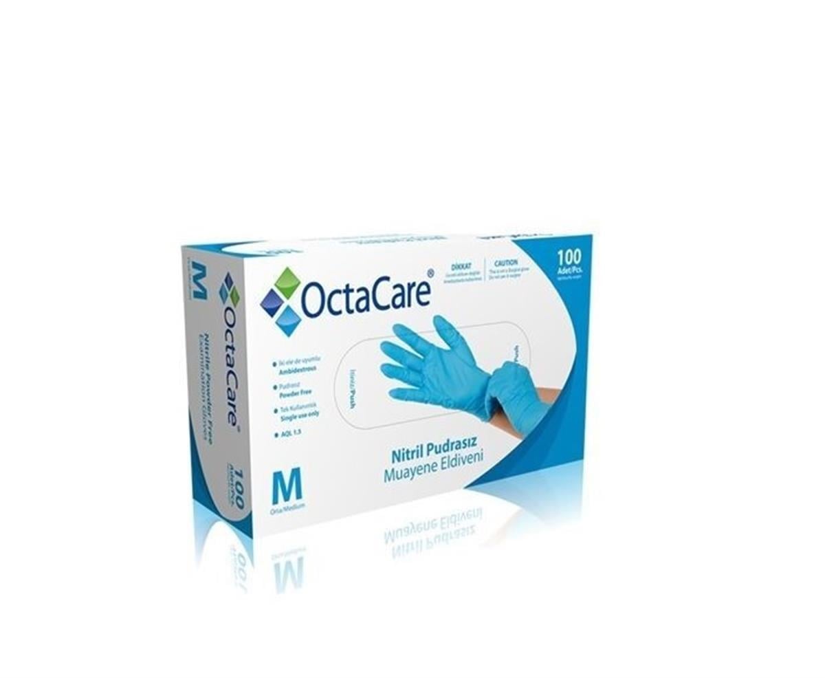 OctaCare Nitril Pudrasız Muayene Eldiveni 100'lü M