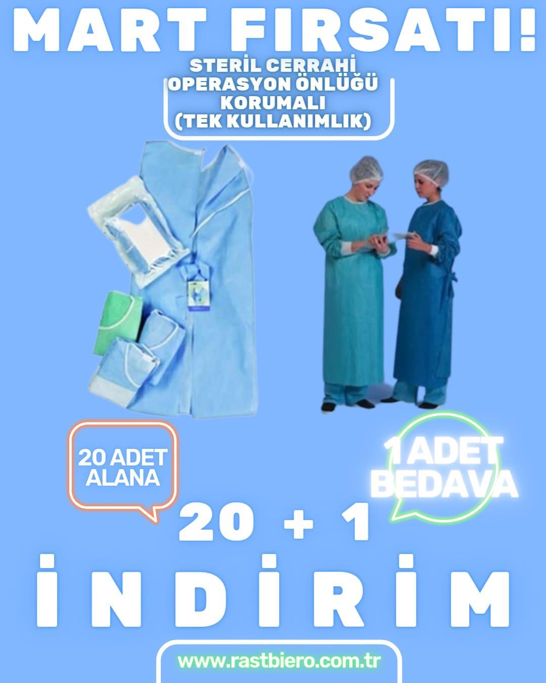 Steril Cerrahi Operasyon Önlüğü Korumalı (Tek Kullanımlık) 20 Alana 1 Bedava