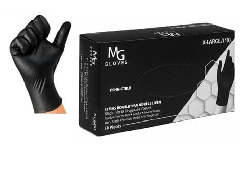 MG GLOVES ELMAS DOKULU SİYAH NİTRİL ELDİVEN XL (10) 50 ADET