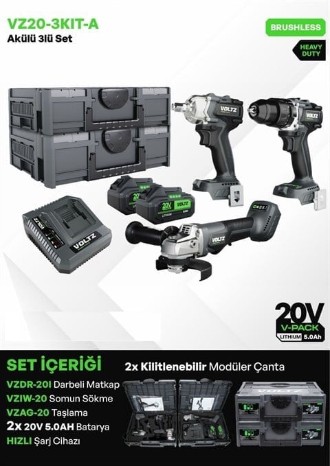 VOLTZ VZ20-3KIT-A AKÜLÜ ÜÇLÜ SET