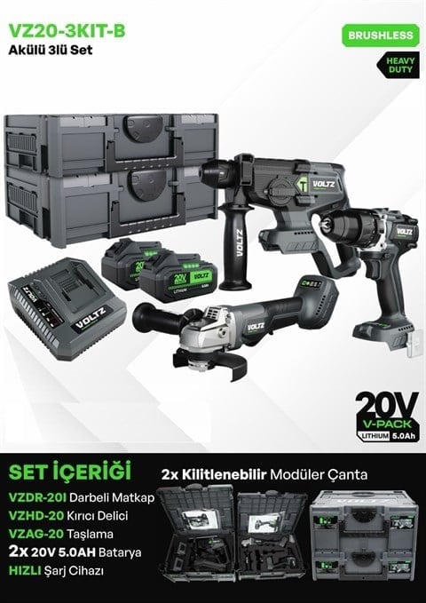 VOLTZ VZ20-3KIT-B AKÜLÜ ÜÇLÜ SET