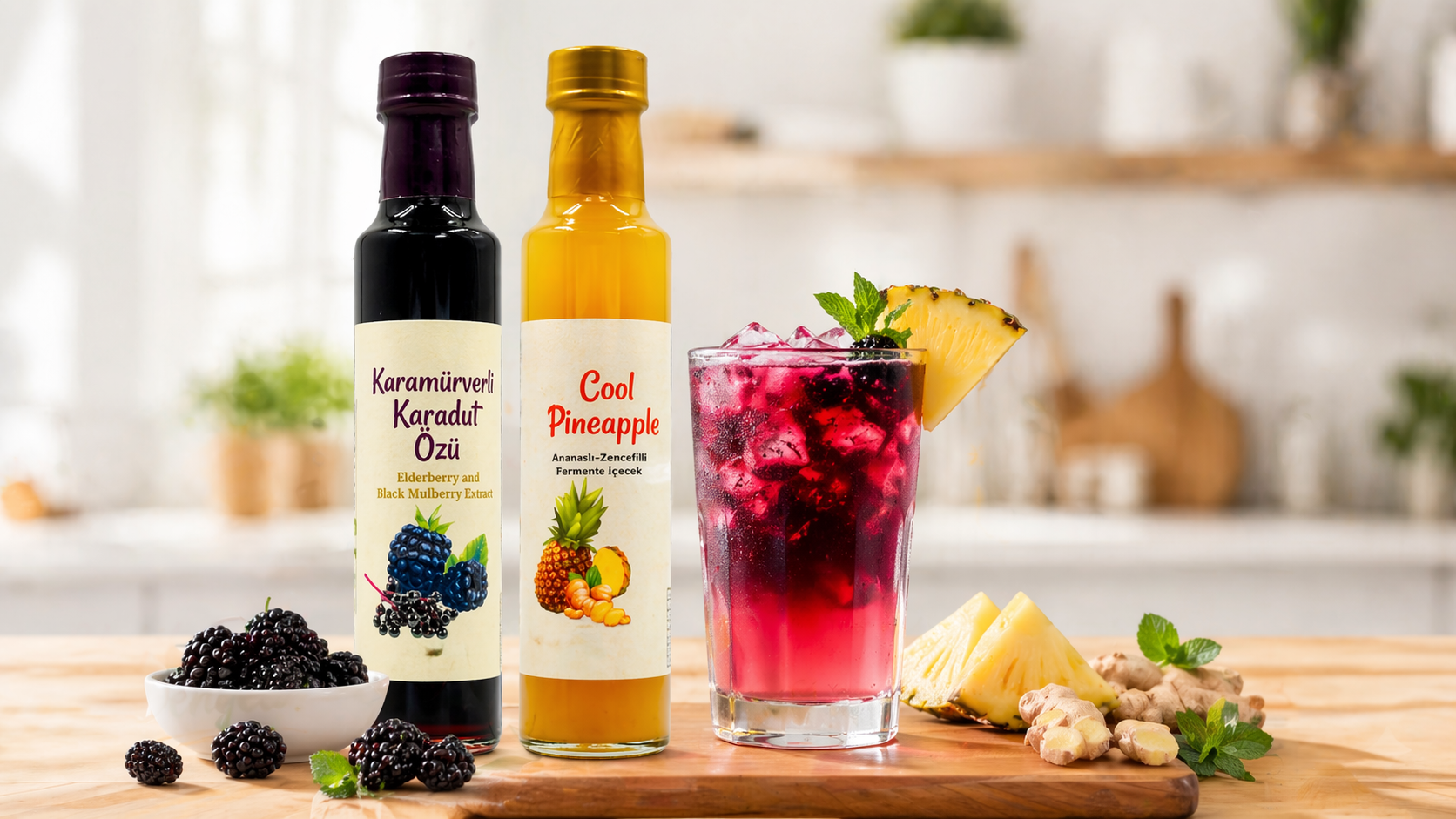 Cool Pineapple ve karamürverli karadut özü ile hazırlanan ferah ve dengeli içecek görseli