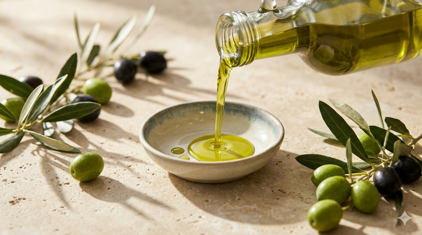 Soğuk sıkım sızma zeytinyağı, taze zeytinler ve zeytin dallarıyla doğal üretim kalitesini yansıtan premium kapak görseli