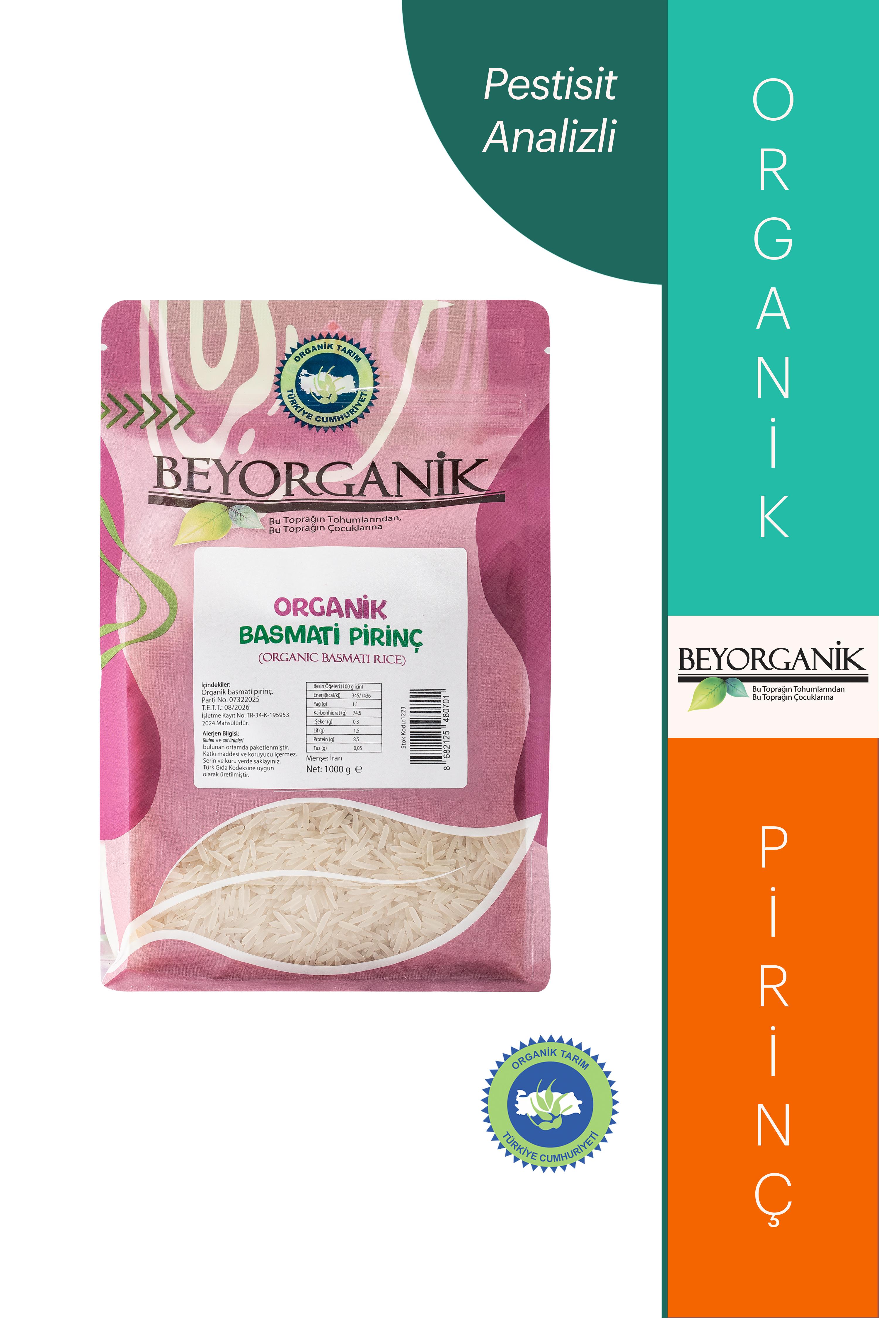 Organik Basmati pirinç 1000gr (Pestisit ve Aflatoksin Analizli) 