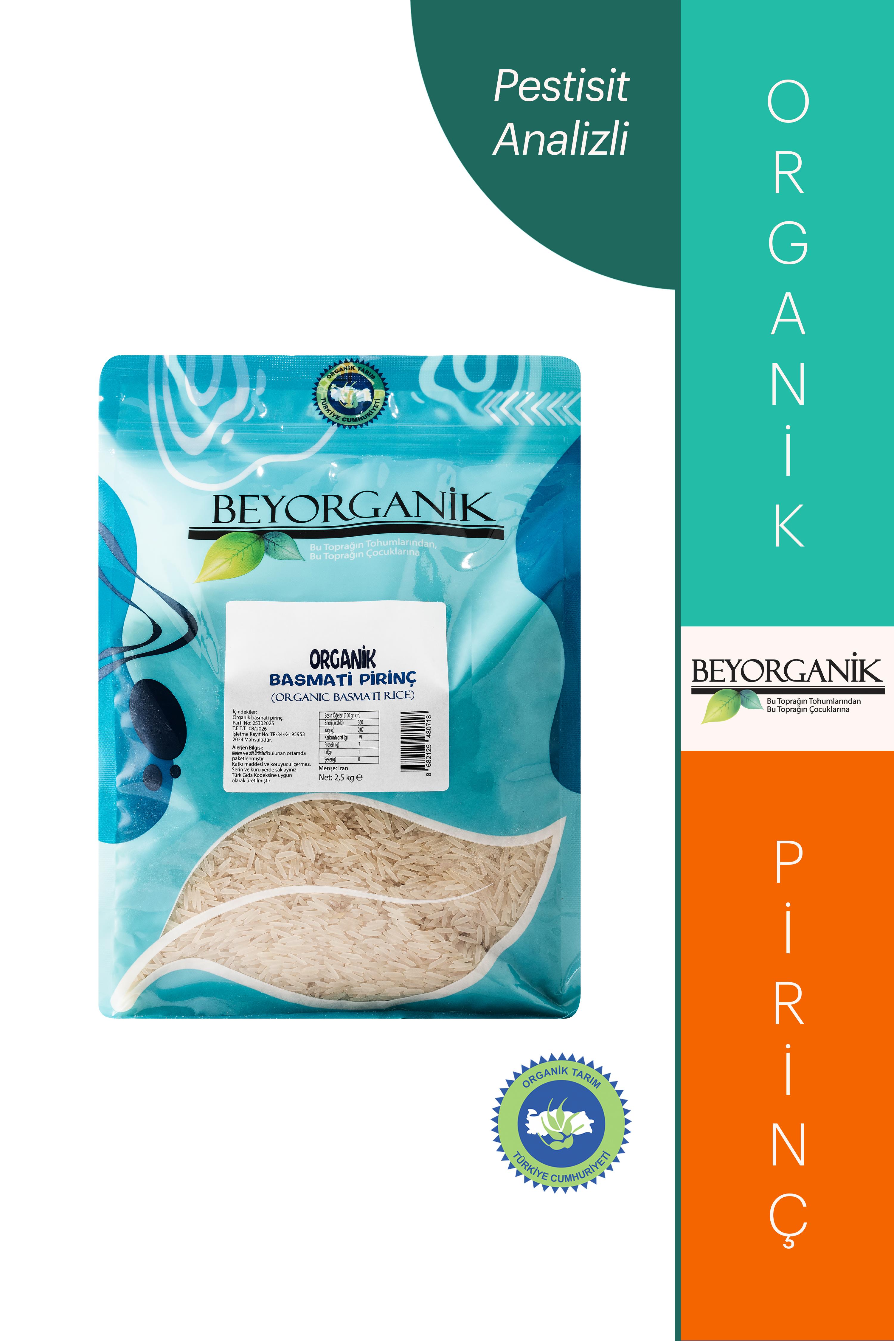 Organik Basmati Pirinç 2,5kg  (Pestisit ve Aflatoksin Analizli)