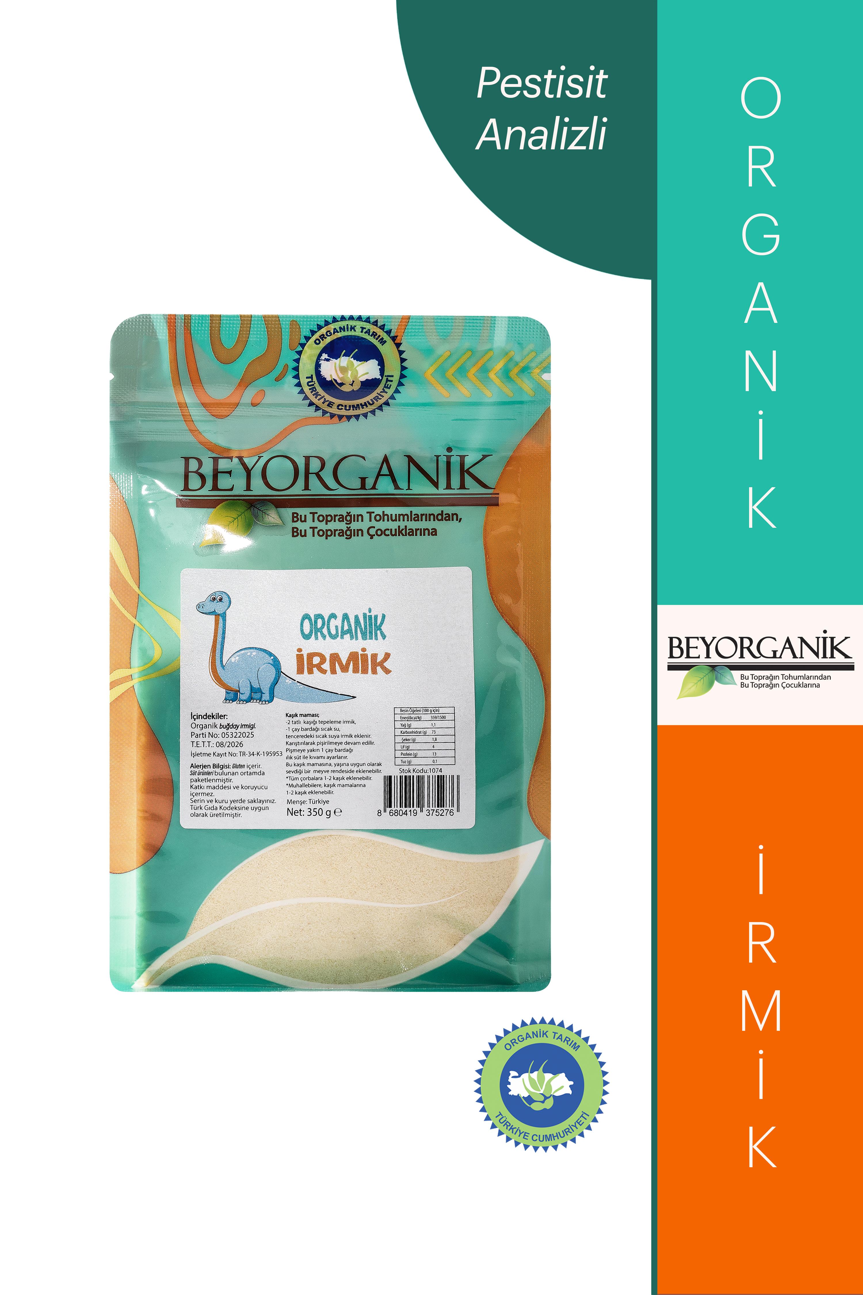 Organik Bebek İrmiği 350gr    (PESTİSİT VE AFLATOKSİN ANALİZLİ)