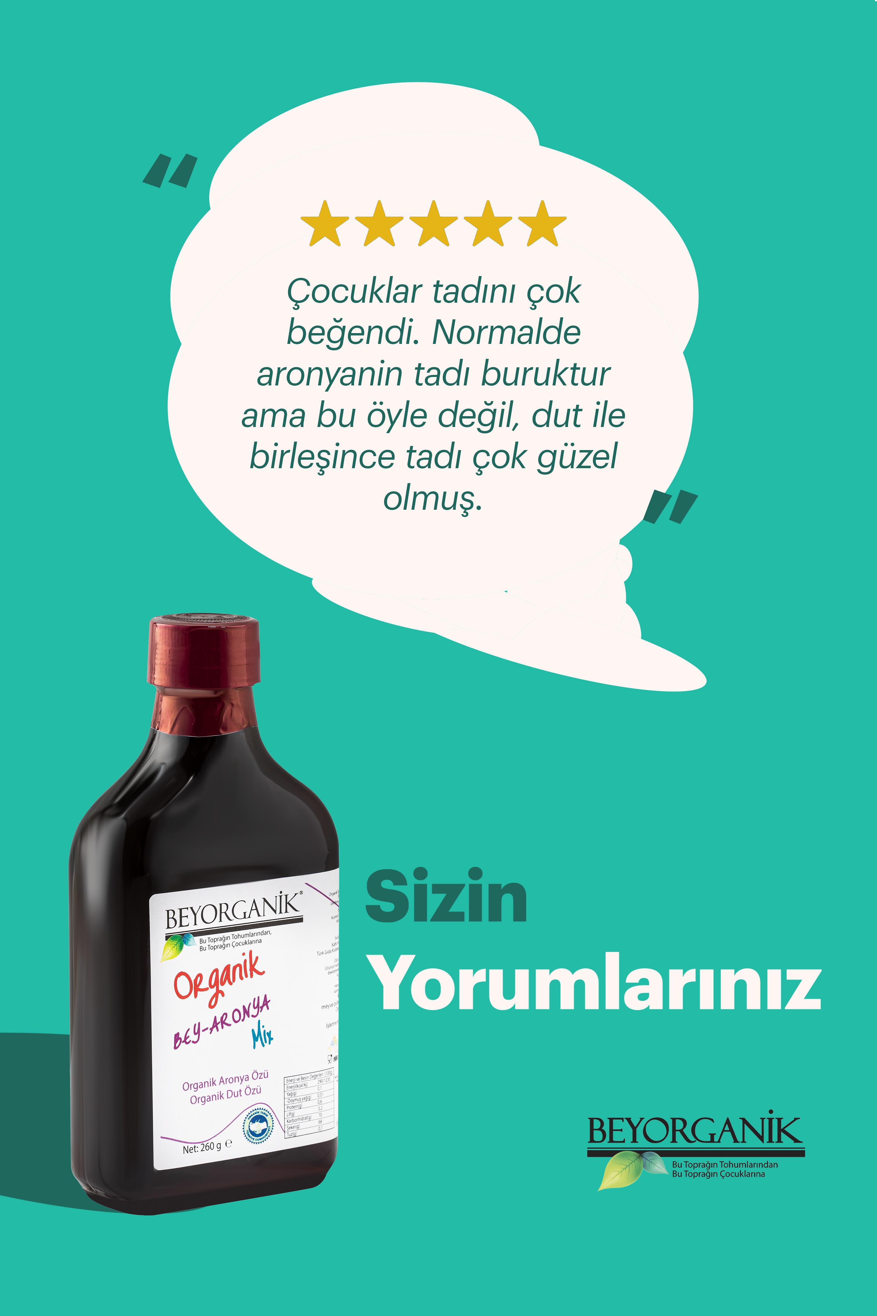Organik BEY ARONYA Mix 260gr Gerçek Meyve Parçacıklı      (PESTİSİT VE AĞIR METAL ANALİZLİ)   