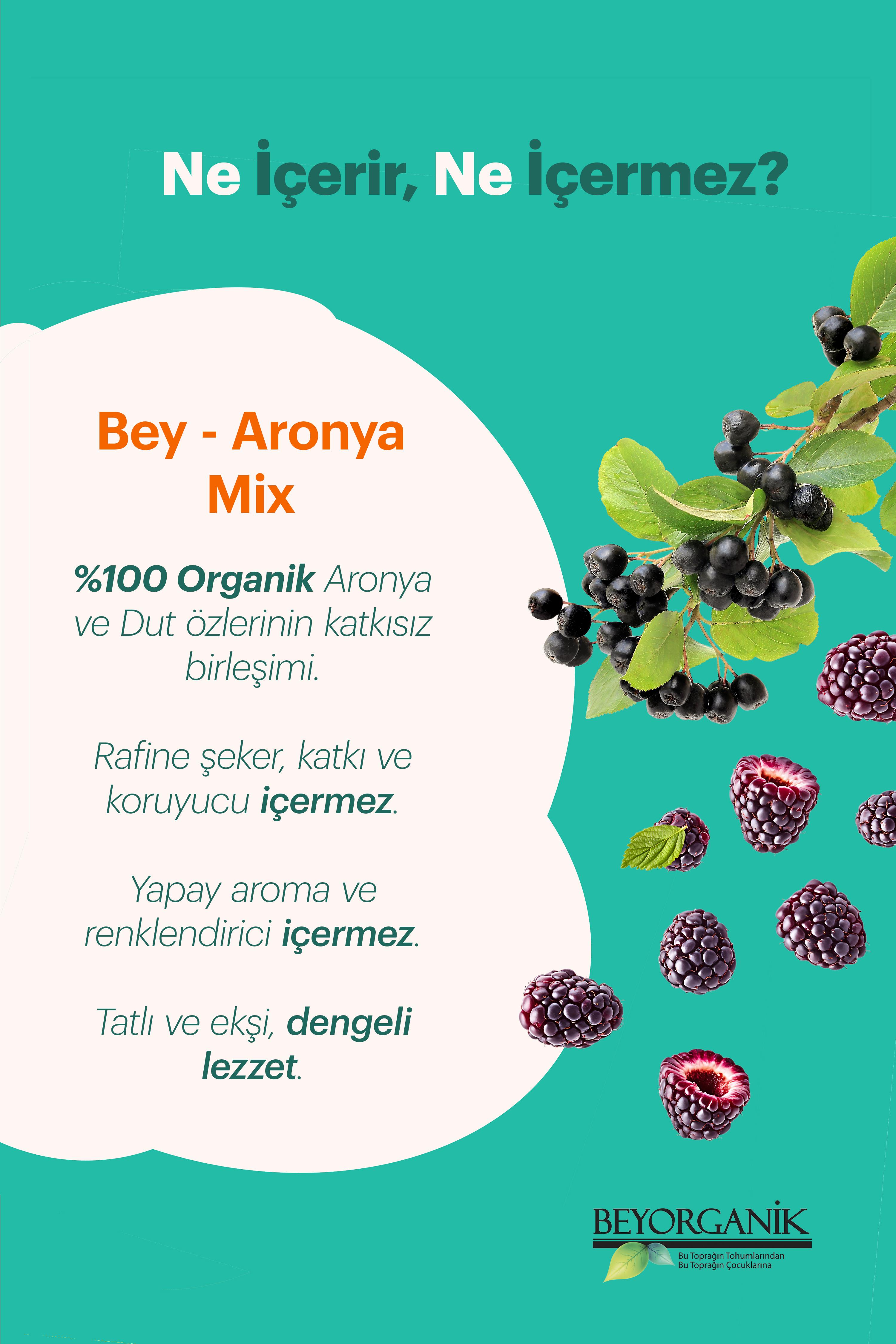 Organik BEY ARONYA Mix 260gr Gerçek Meyve Parçacıklı      (PESTİSİT VE AĞIR METAL ANALİZLİ)   