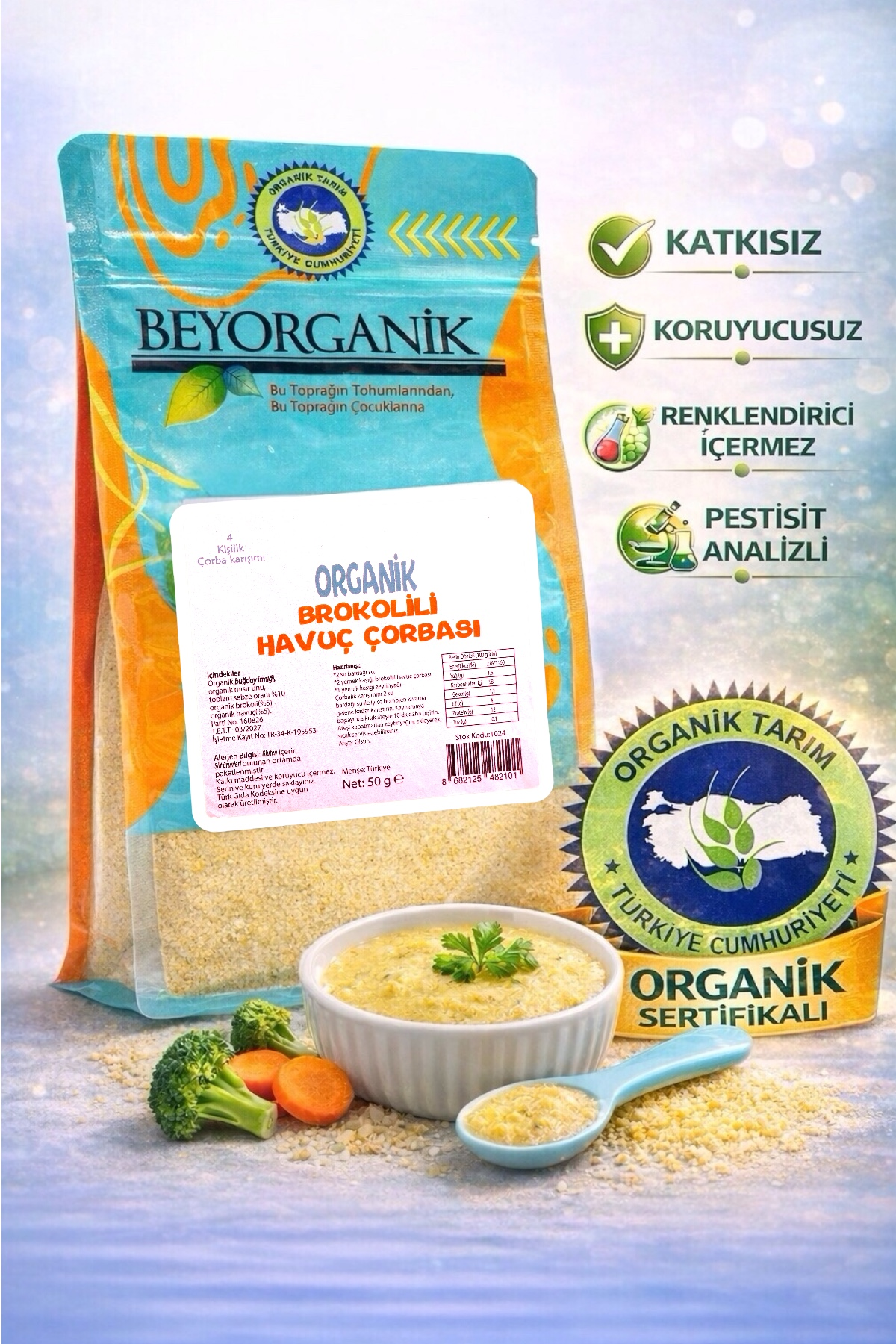 Organik Brokolili Havuç Çorbası 50gr         10 Dakikada Hazır      (PESTİSİT VE AFLATOKSİN ANALİZLİ) 