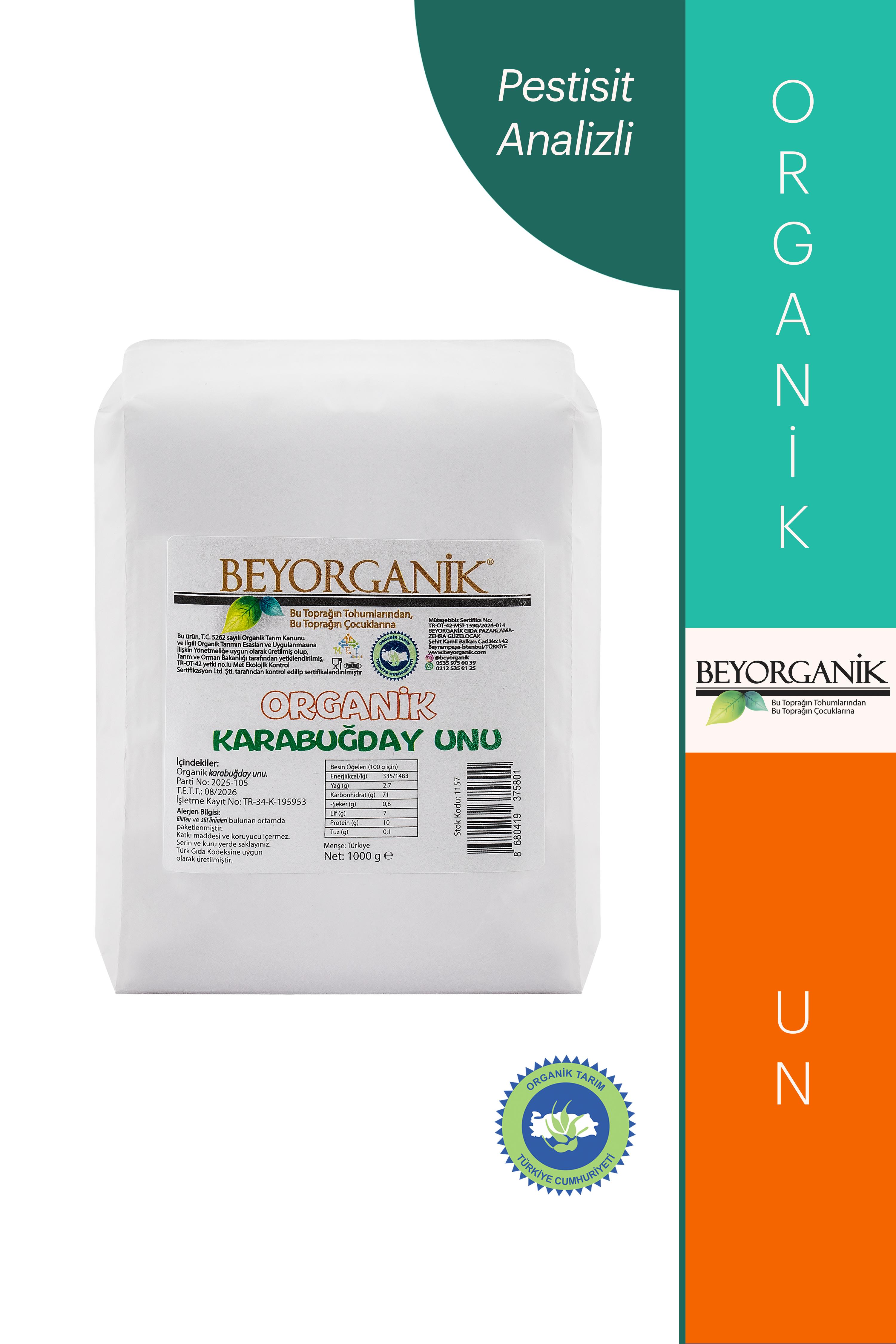 Organik Çiğ Karabuğday Unu 1000gr     (Pestisit ve Aflatoksin Analizli) 