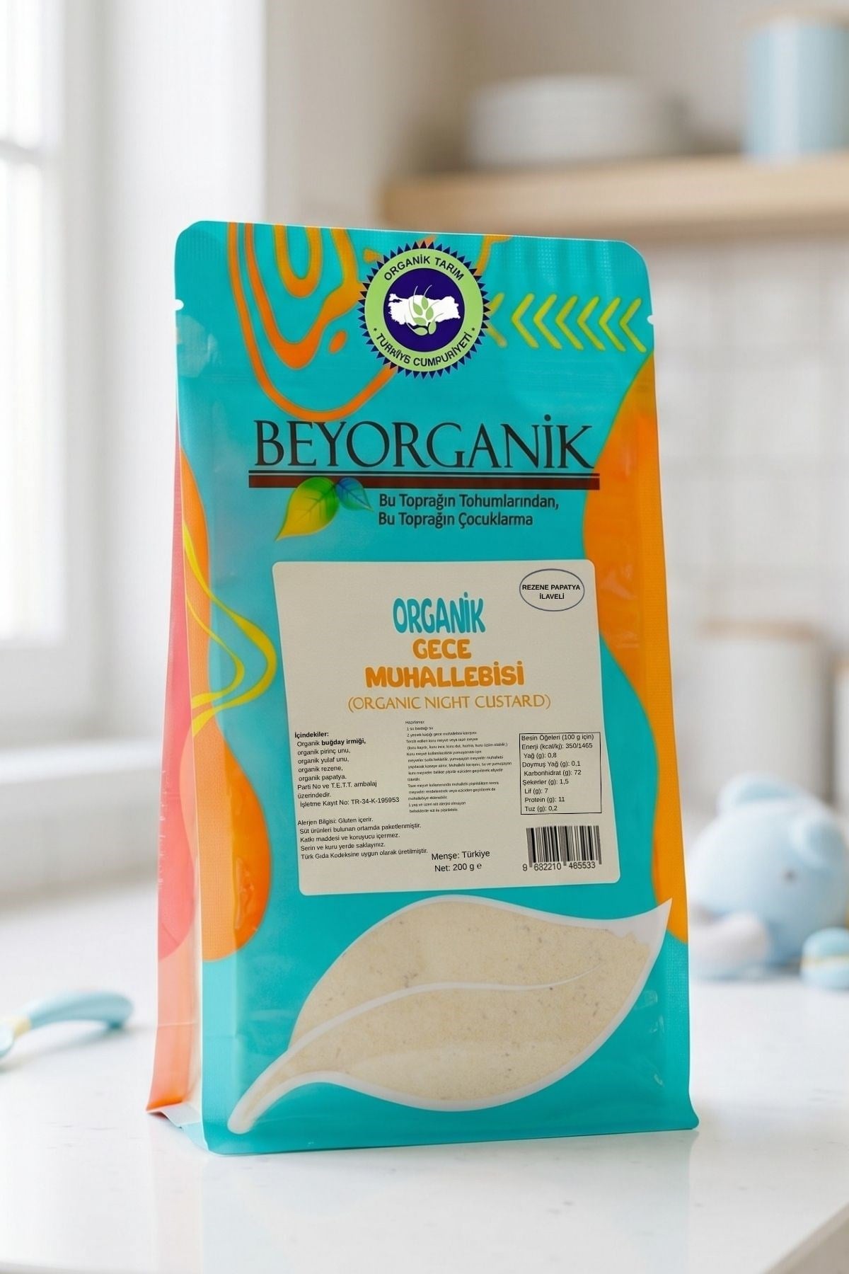 Organik Gece Muhallebisi 200gr ( PAPATYA İLAVELİ) +6ay  (PESTİSİT VE AFLATOKSİN ANALİZLİ)