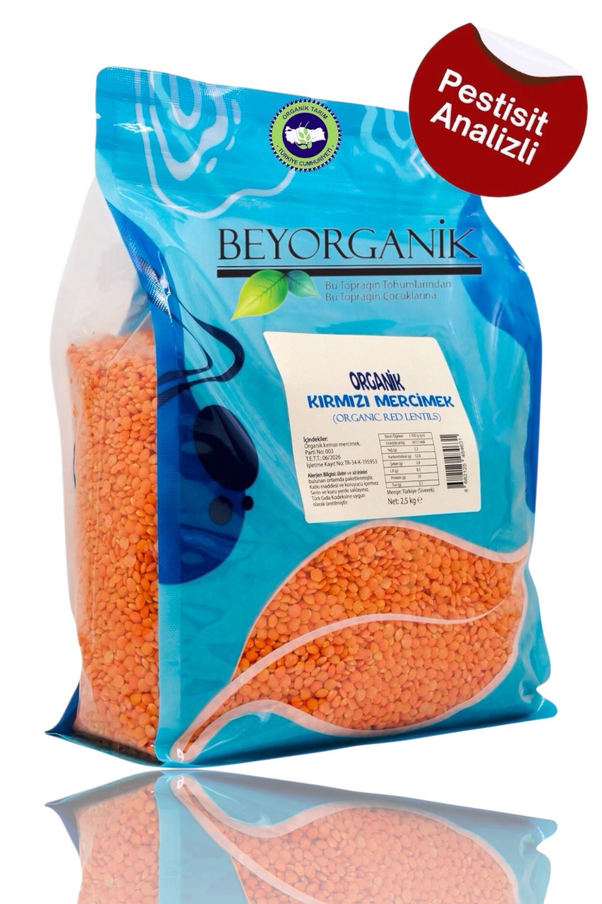 Organik Kırmızı Mercimek 2,5kg      (PESTİSİT VE AFLATOKSİN ANALİZLİ)