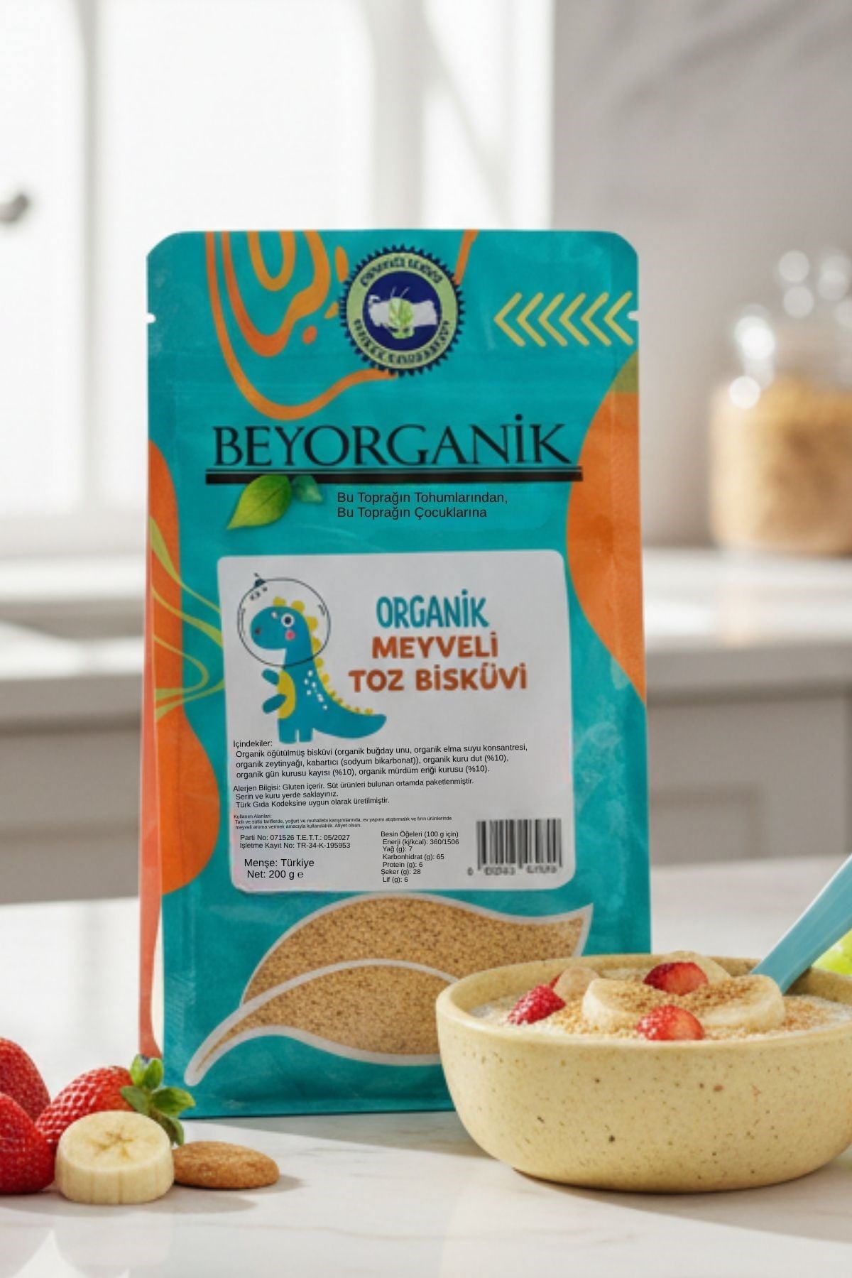 Organik Meyveli Toz Bisküvi 200gr