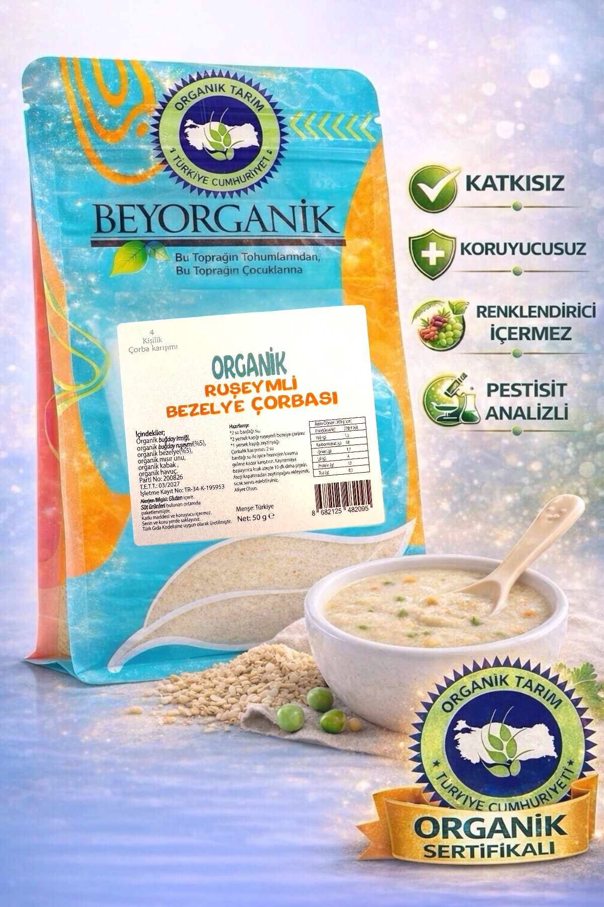 Organik Ruşeymli Bezelye Çorbası 50gr   10 Dakikada Hazır +12ay     (PESTİSİT VE AFLATOKSİN ANALİZLİ) 