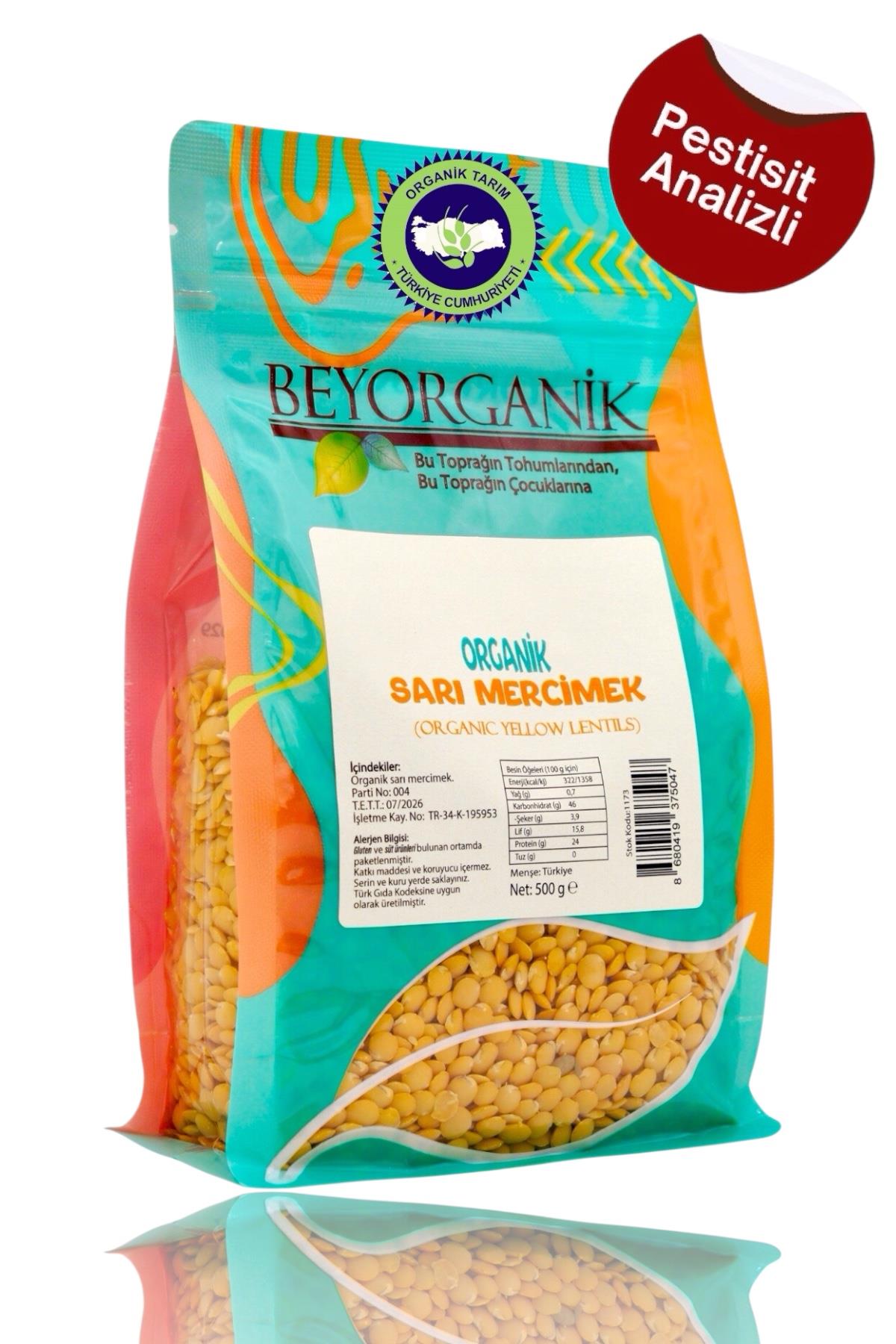 Organik Sarı Mercimek 500gr   (Pestisit ve Aflatoksin Analizli)