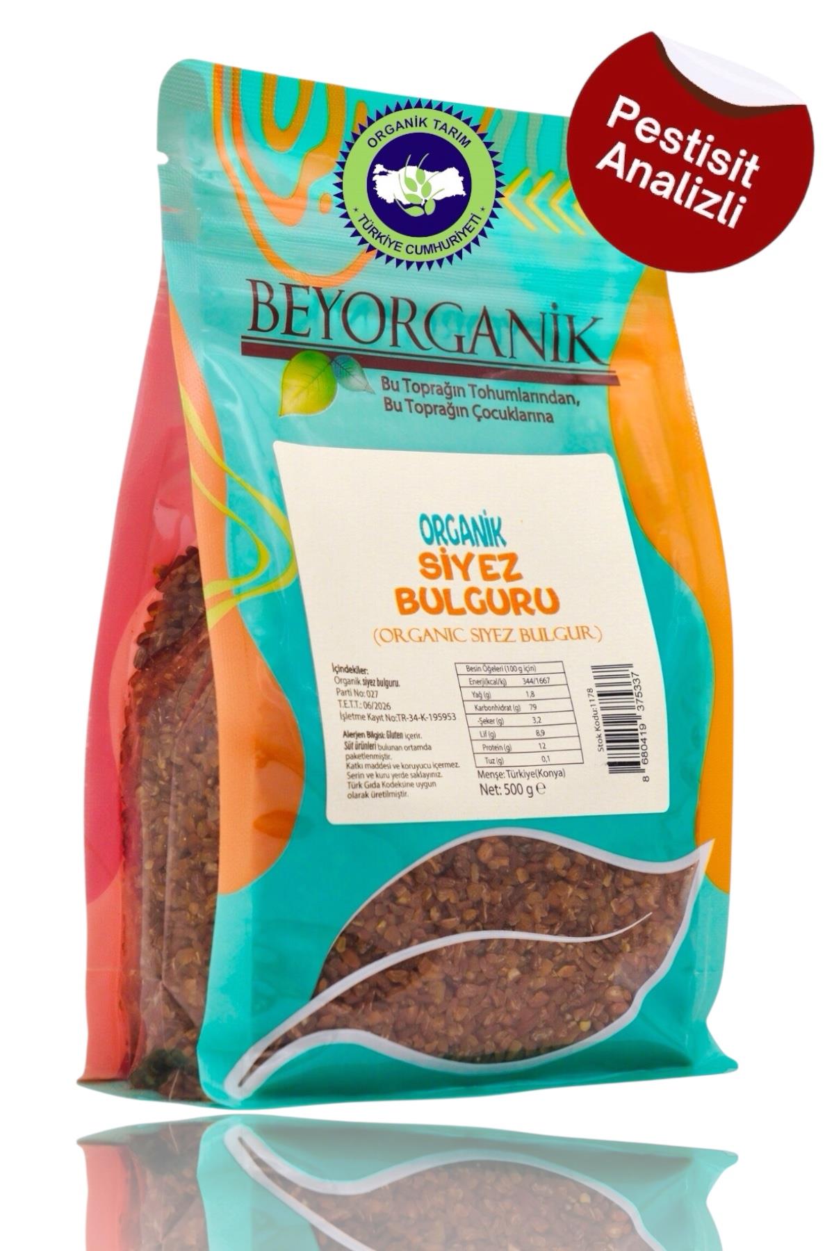 Organik Siyez Pilavlık Bulgur 500gr    (PESTİSİT VE AFLATOKSİN ANALİZLİ) 