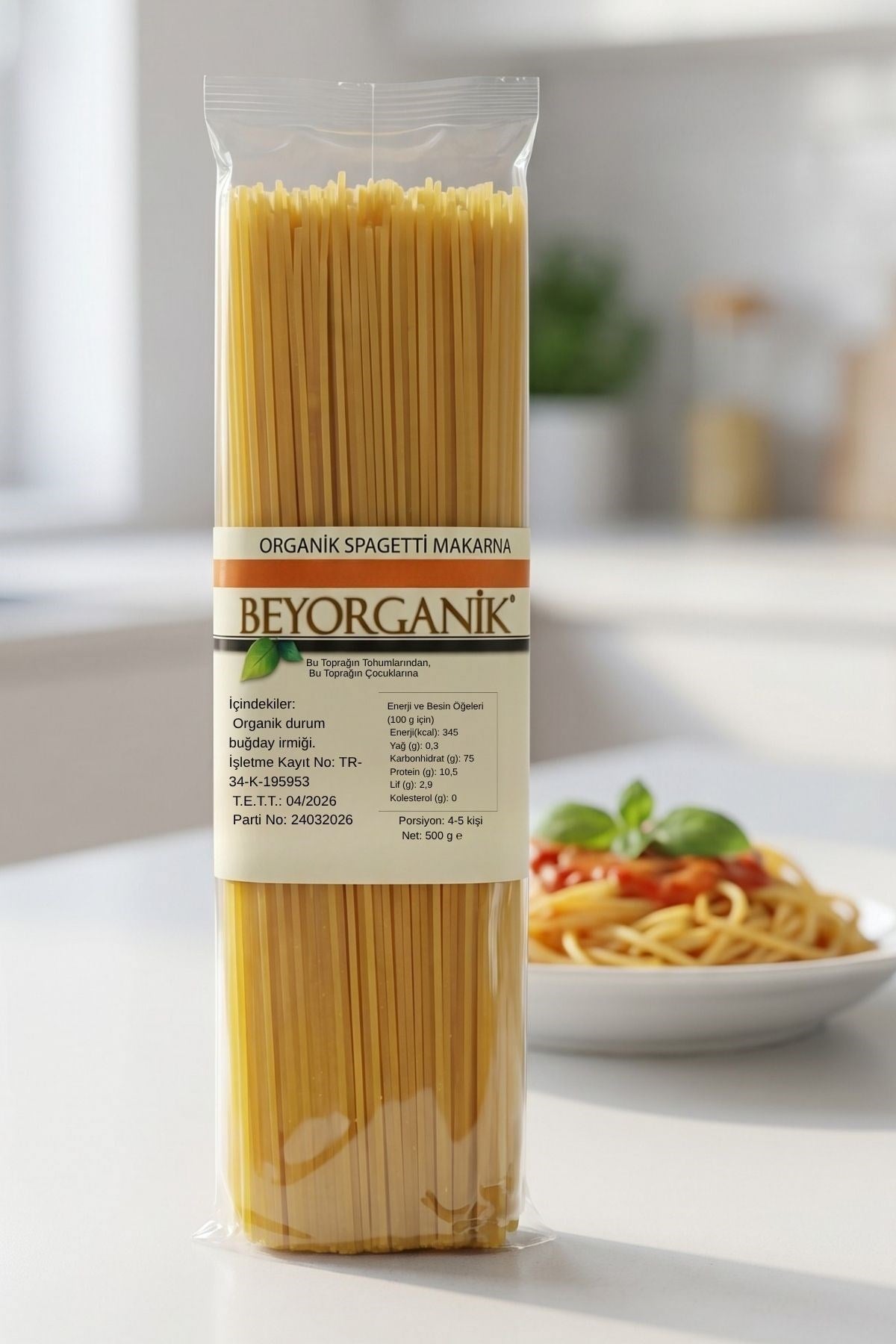 Organik Spagetti Makarna 500gr (Pestisit ve Aflatoksin Analizli)