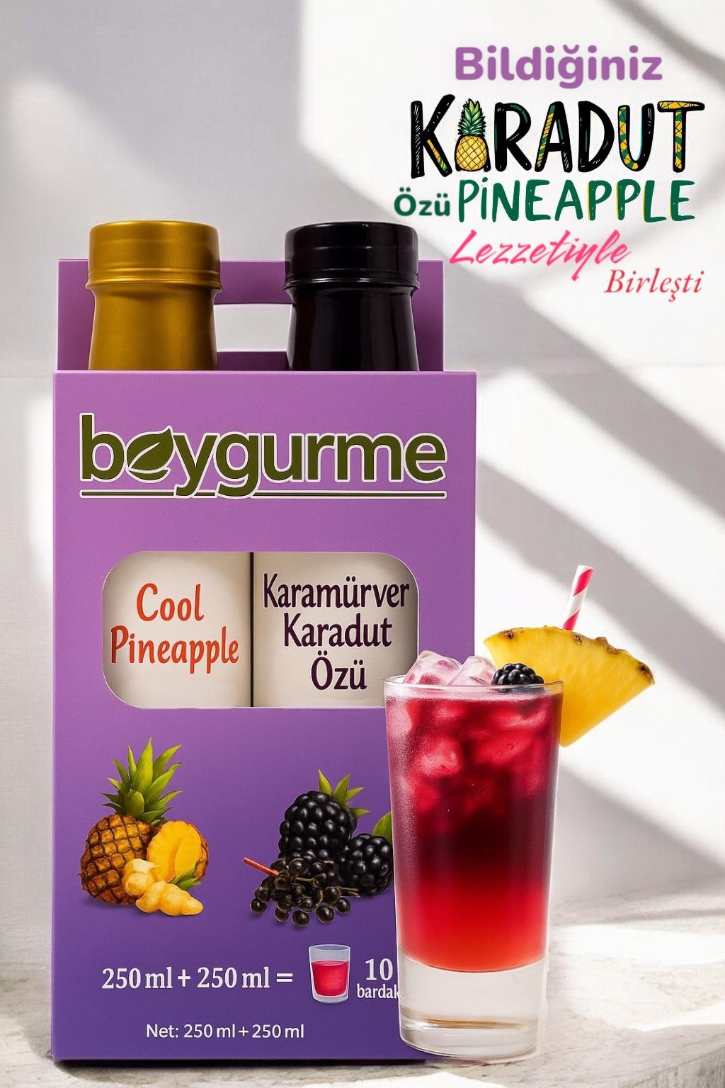 Serin Yaz Ikilisi Cool Pineapple & Karamürverli Karadut Özü (Eşit oranda karıştır şeker ilavesiz)
