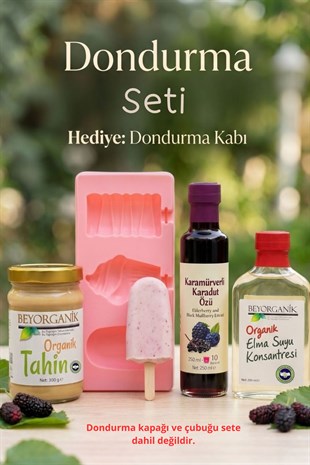 Dondurma Seti 3'lü - Eğlenceli Dondurma Yapma Seti- Organik Tahin 300g + Karamürverli Karadut Özü + Elma Suyu Konsantresi 200 ml | Dondurma Kalıbı Hediyeli