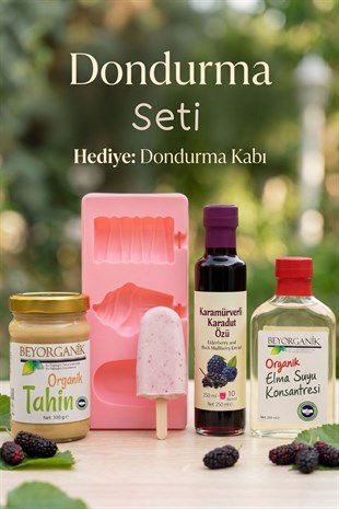 Dondurma Seti 3'lü - Eğlenceli Dondurma Yapma Seti- Organik Tahin 300g + Karamürverli Karadut Özü + Elma Suyu Konsantresi 200 ml | Dondurma Kalıbı Hediyeli