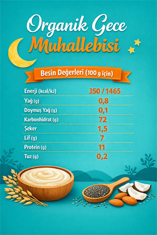 Organik Gece Muhallebisi 200gr ( PAPATYA İLAVELİ) +6ay  (PESTİSİT VE AFLATOKSİN ANALİZLİ)