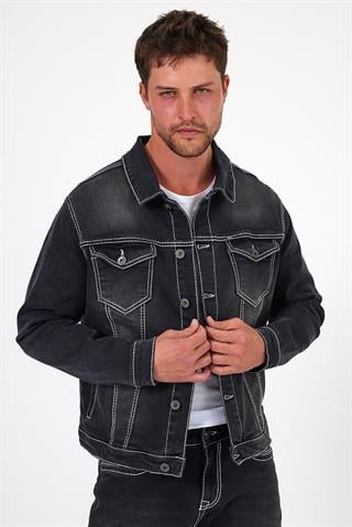 Explode - Erkek Siyah Slim Fit Kot Ceket