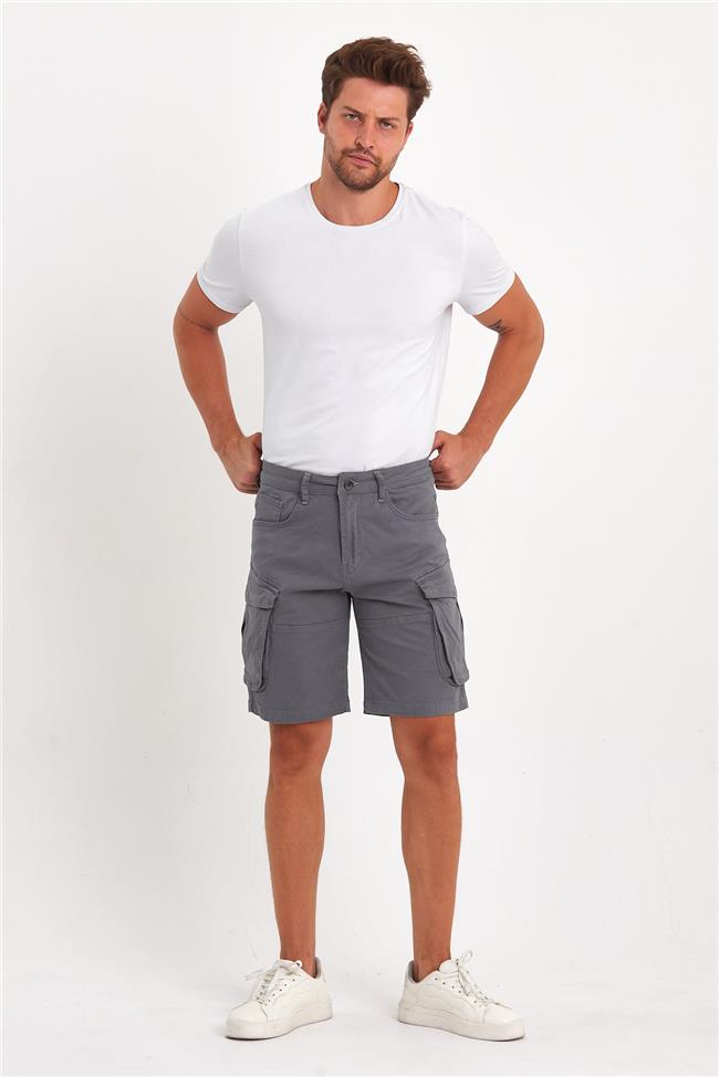 Erkek Kargo Cep Denim Şort  Gri