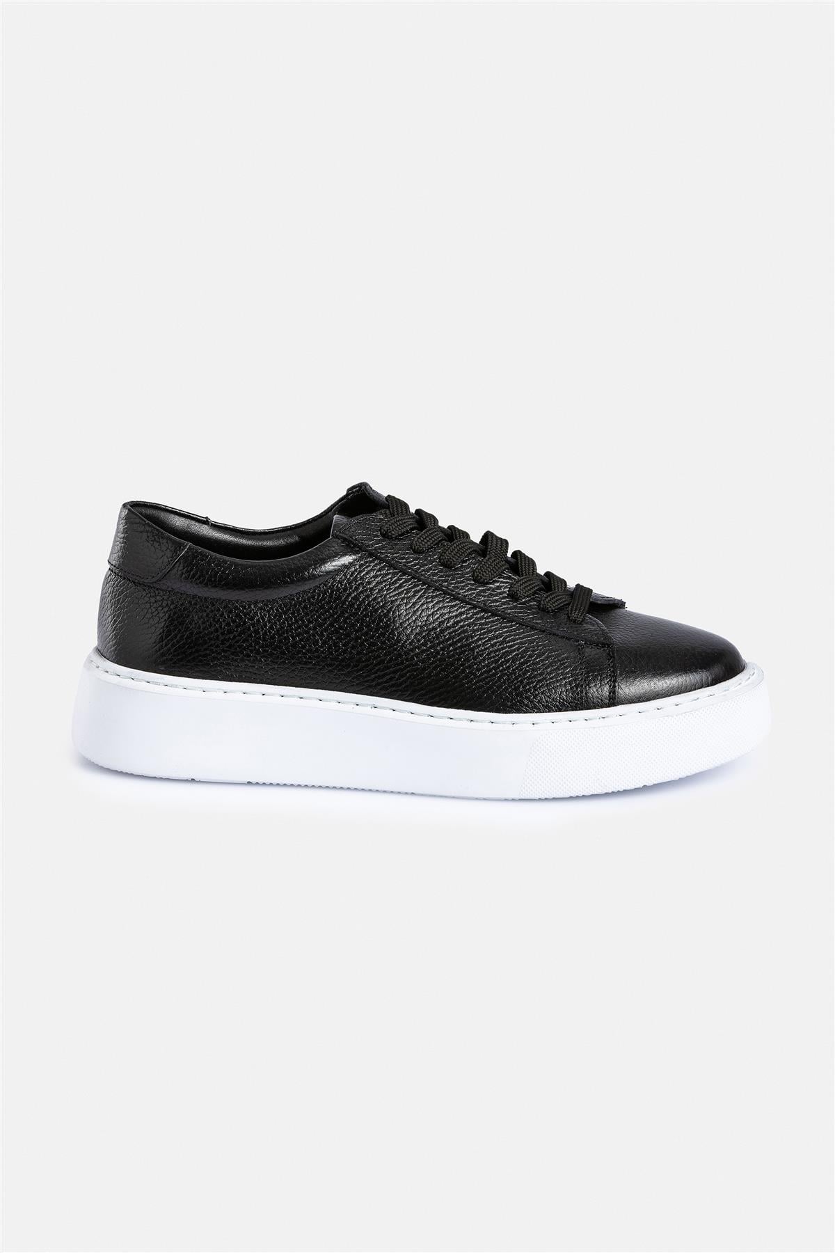 %100 Deri Termo Taban Siyah-Beyaz Erkek Sneaker Ayakkabı