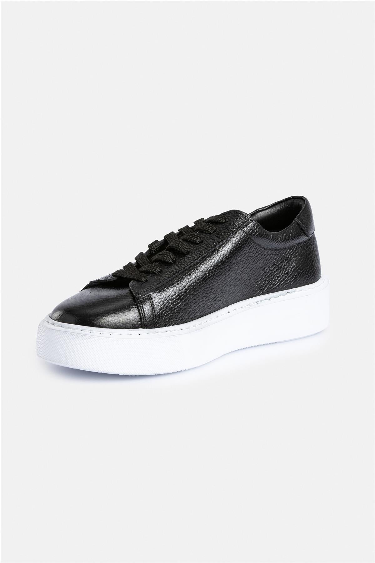 %100 Deri Termo Taban Siyah-Beyaz Erkek Sneaker Ayakkabı