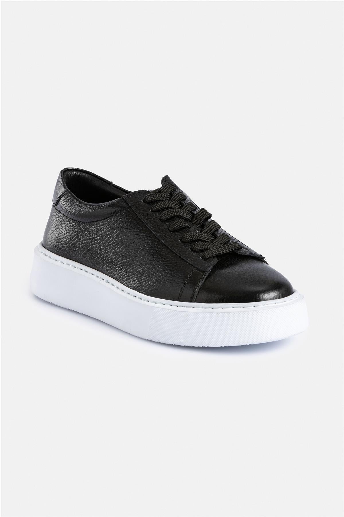 %100 Deri Termo Taban Siyah-Beyaz Erkek Sneaker Ayakkabı