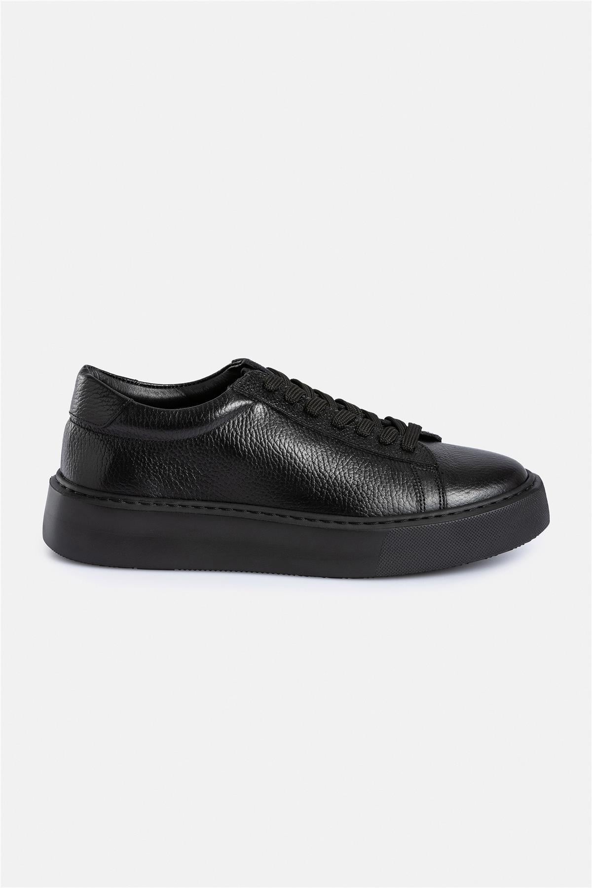 %100 Deri Termo Taban Siyah Erkek Sneaker Ayakkabı