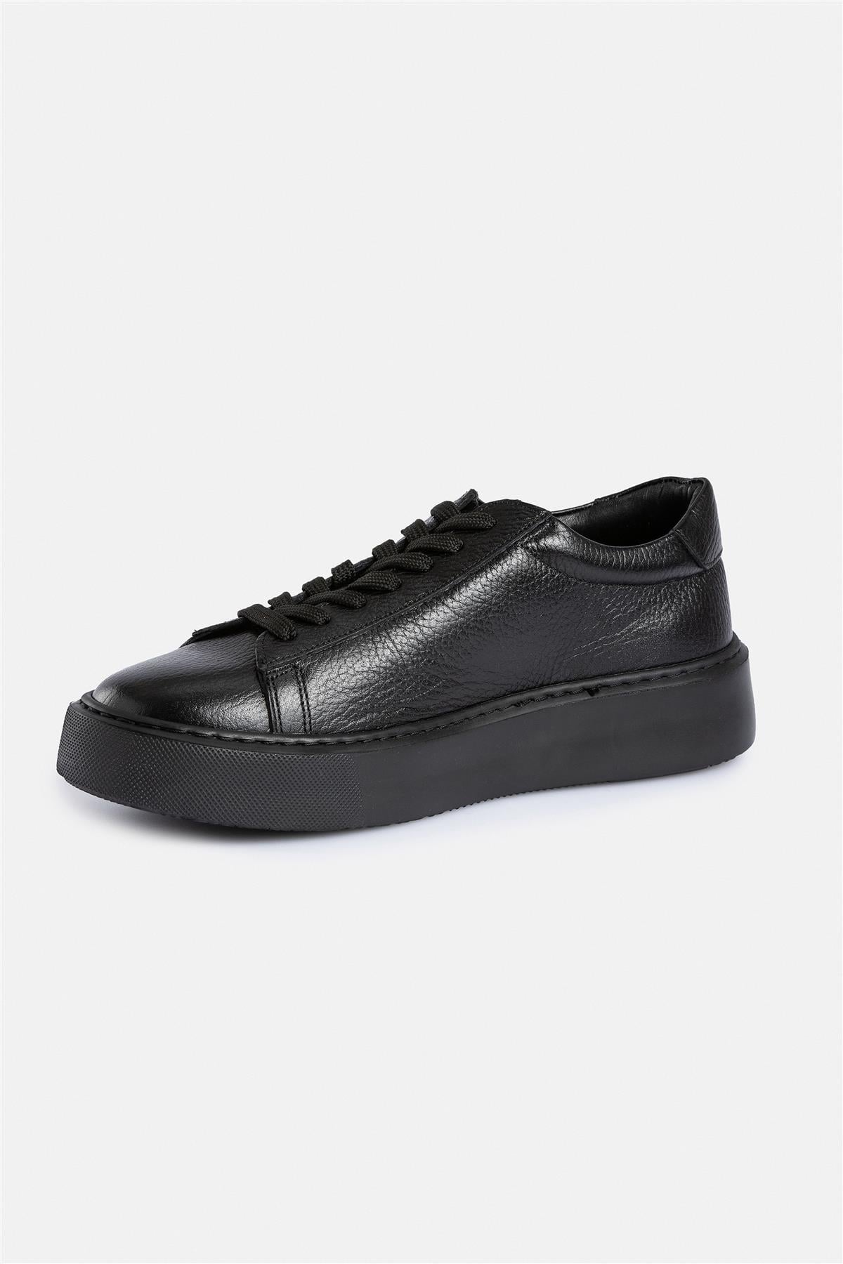 %100 Deri Termo Taban Siyah Erkek Sneaker Ayakkabı