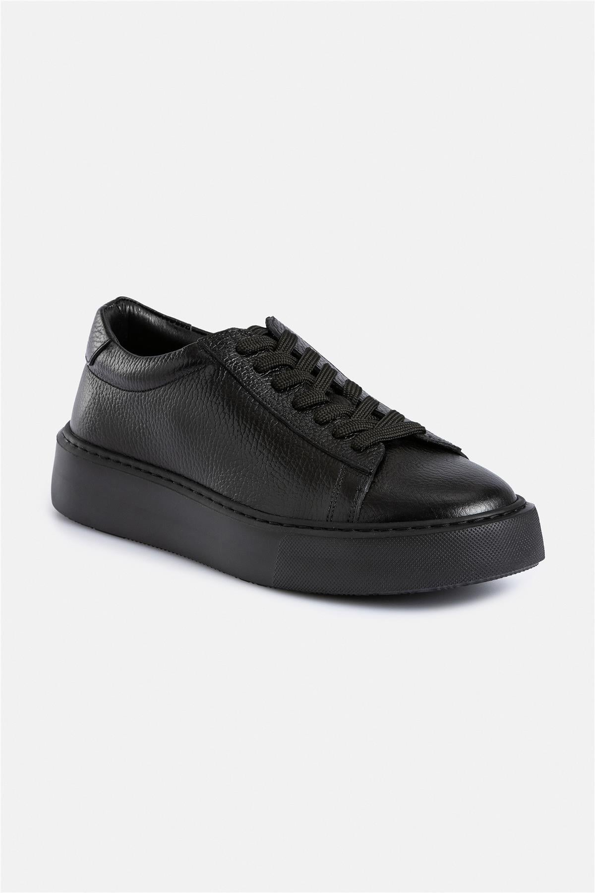 %100 Deri Termo Taban Siyah Erkek Sneaker Ayakkabı