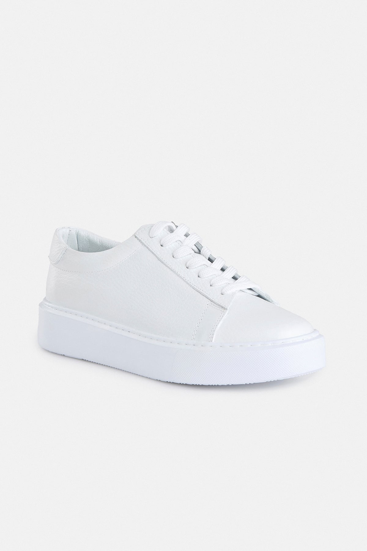 %100 Deri Beyaz Bağcıklı Sneaker