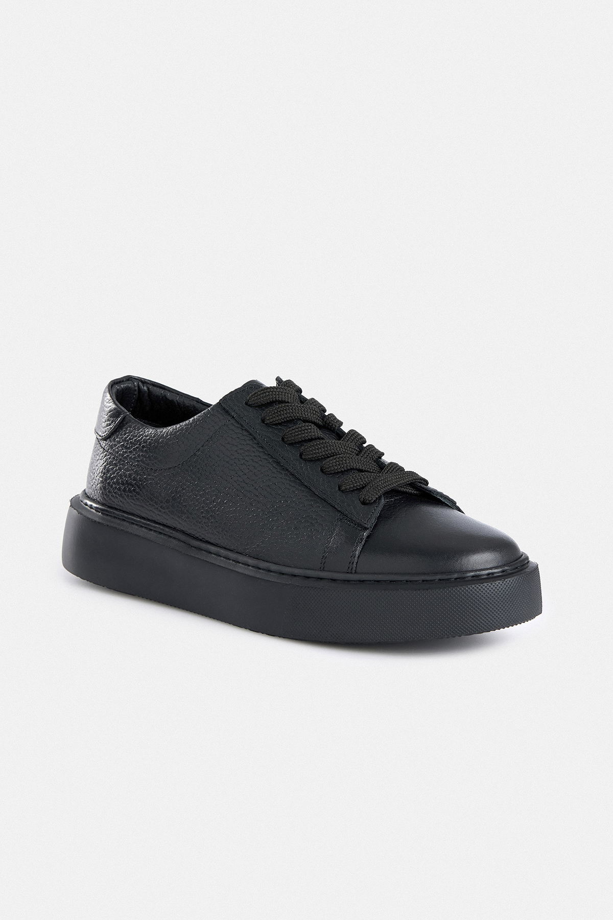 %100 Deri Siyah Bağcıklı Sneaker
