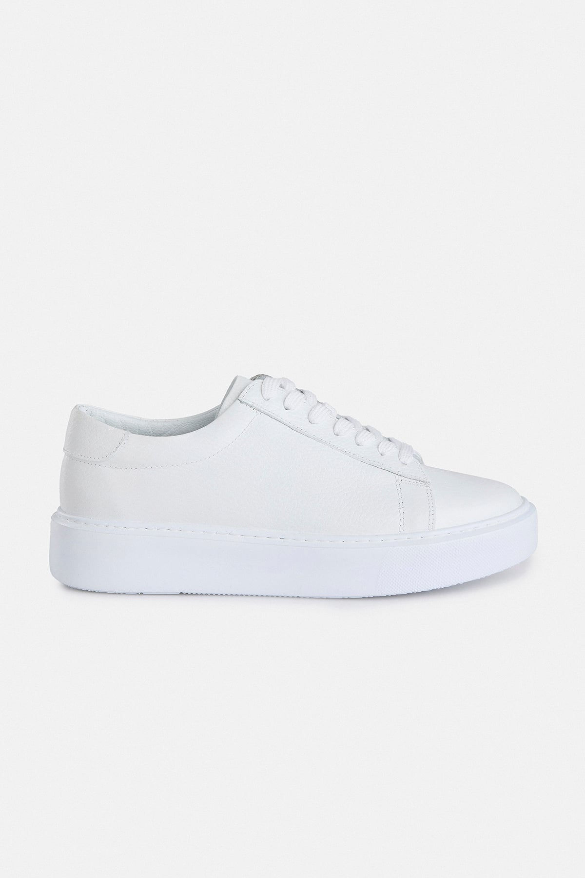 %100 Deri Beyaz Bağcıklı Sneaker