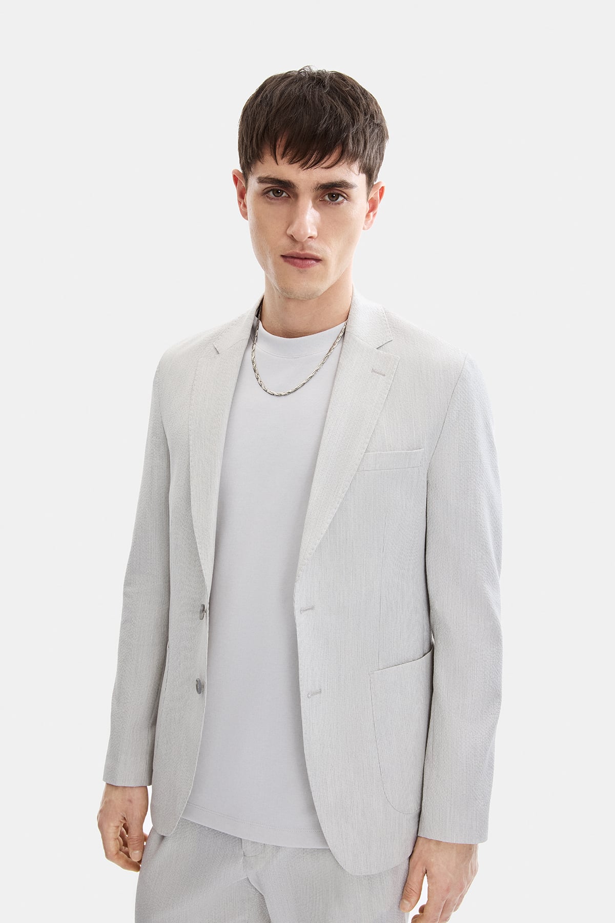 Açık Gri Mono Yaka Ceket