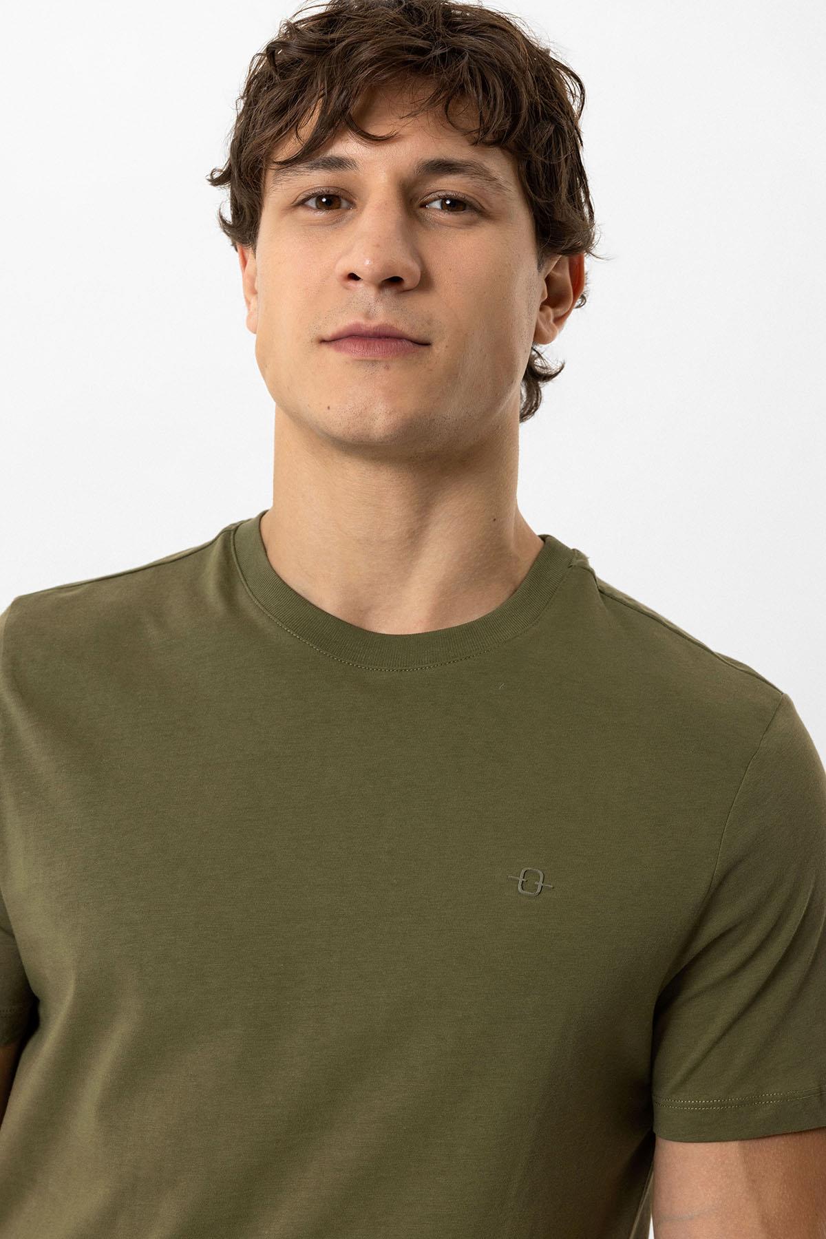 Haki Regular Fit %100 Pamuk Bisiklet Yaka Tişört