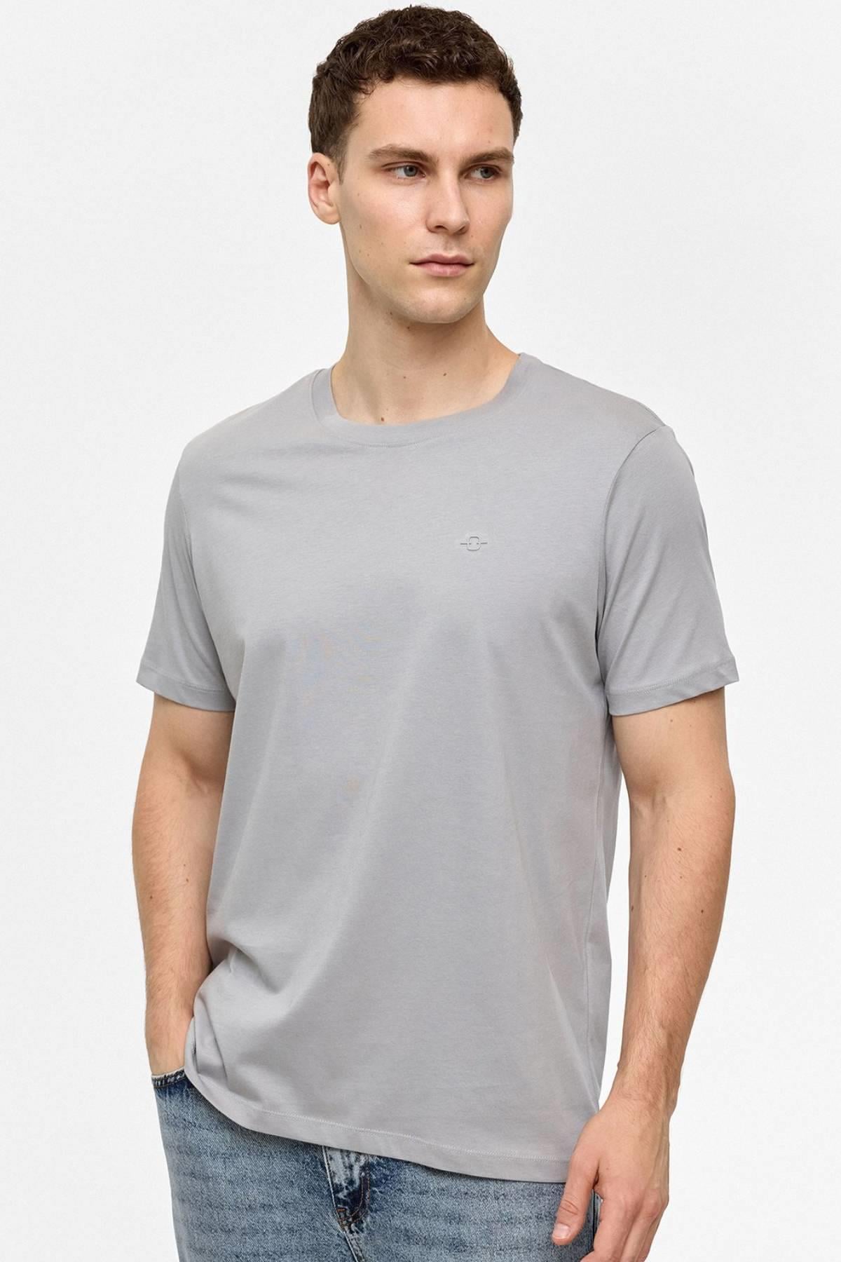 Açık Gri Regular Fit Bisiklet Yaka Basic Tişört