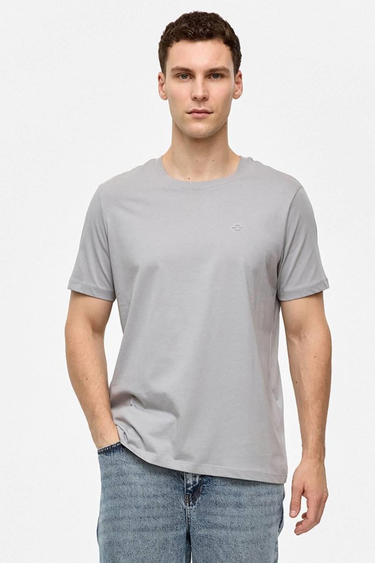 Açık Gri Regular Fit Bisiklet Yaka Basic Tişört