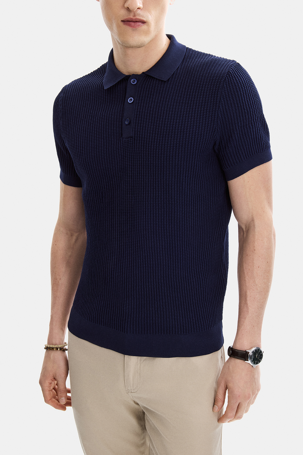 Açık Lacivert Regular Fit Düğmeli Kısa Kol Triko Tişört