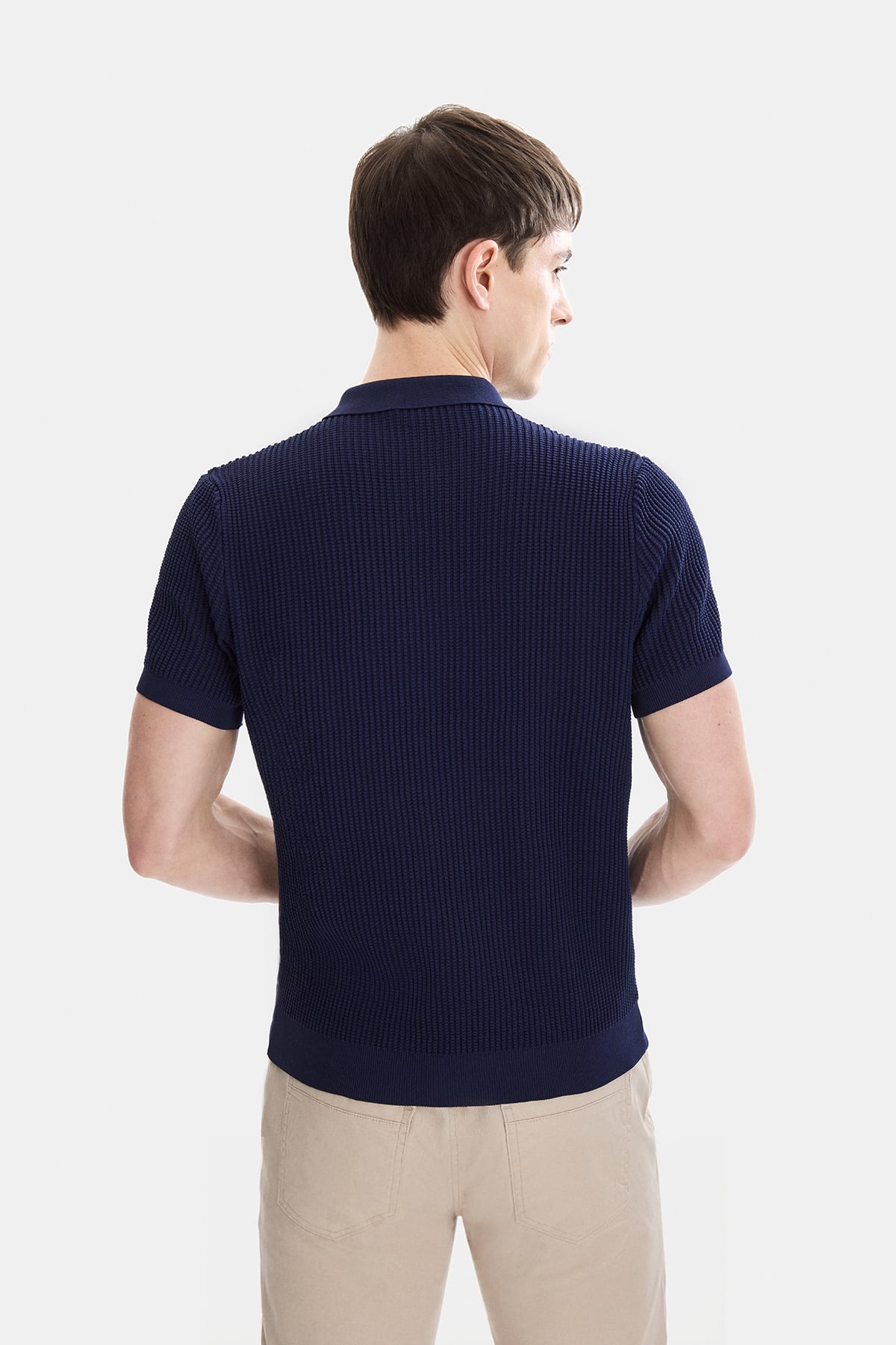 Açık Lacivert Regular Fit Düğmeli Kısa Kol Triko Tişört