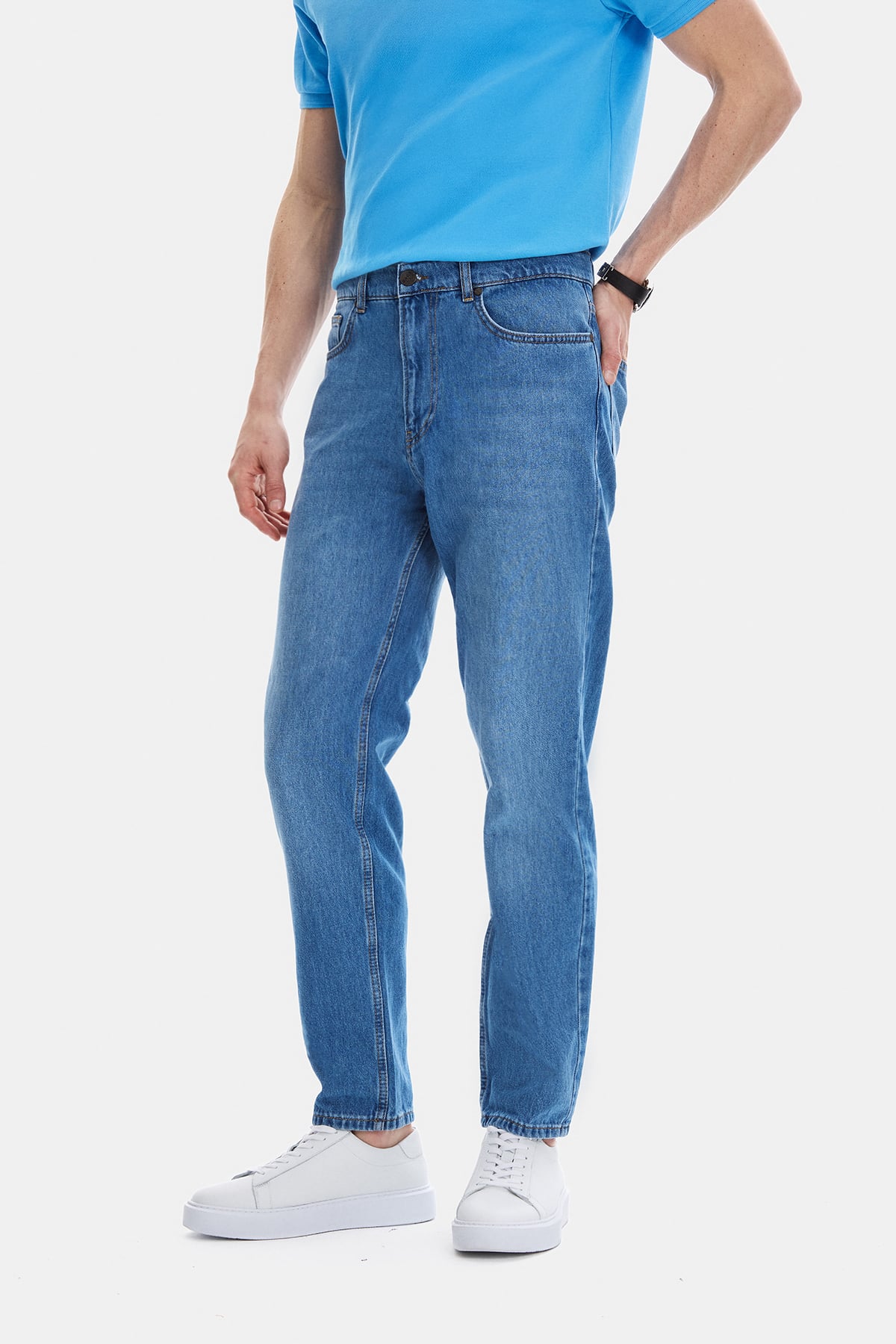 Açık Lacivert Tapered Fit Denim Pantolon
